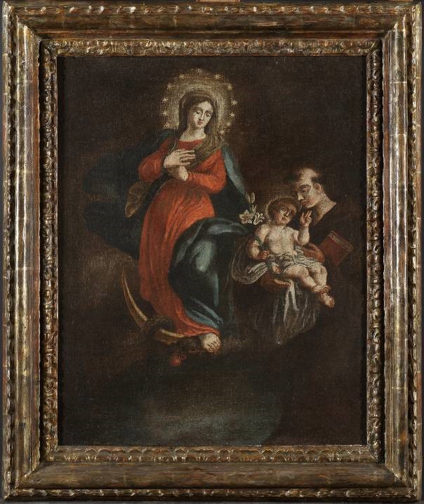 Immacolata Concezione con Gesù Bambino e Sant'Antonio da Padova, soggetto religioso (dipinto, opera isolata) - ambito piemontese (sec. XVIII)