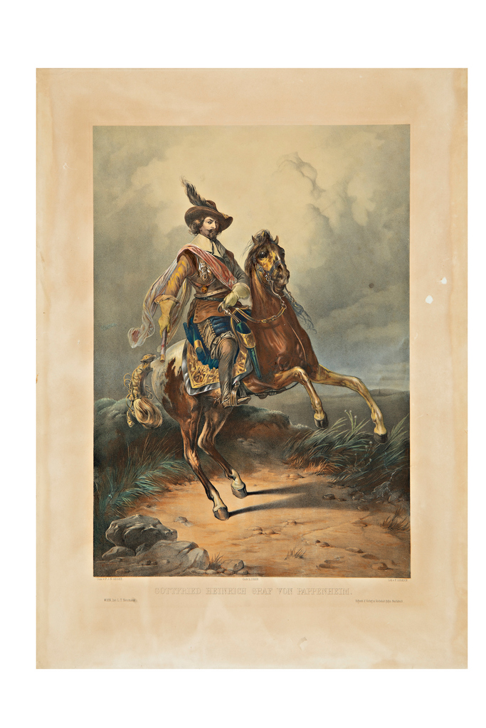 Gottfried Heinrich conte di Pappenheim a cavallo (stampa) di Gerasch, Franz (XIX)