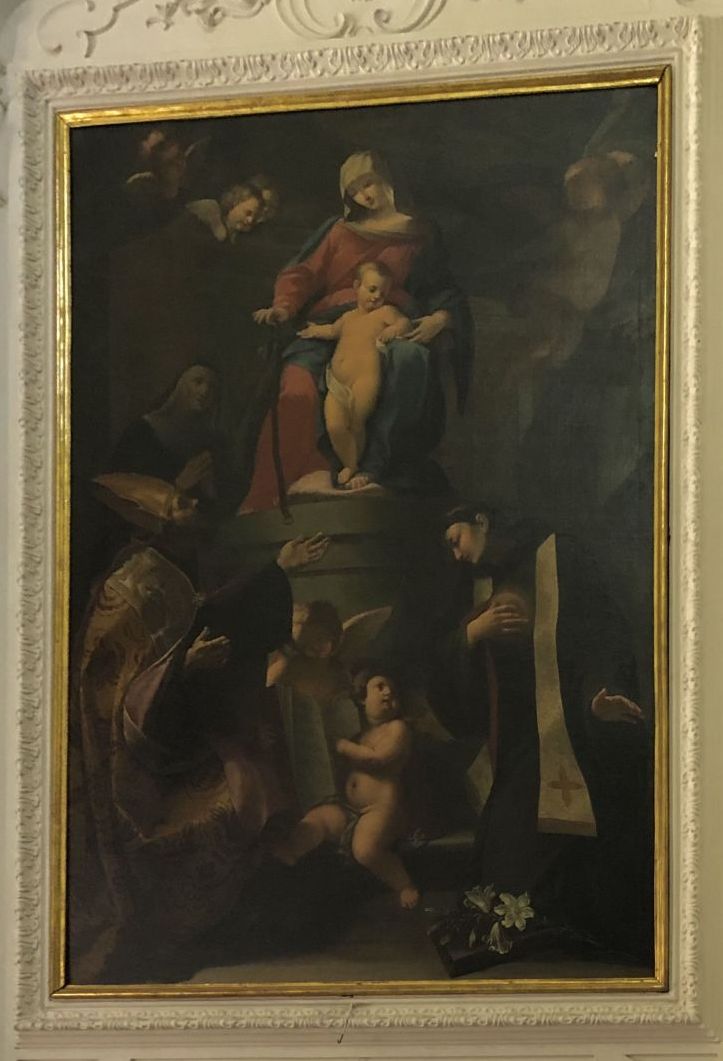 Madonna con Bambino tra i Santi Agostino, Nicola da Tolentino e Monica (dipinto - pala d'altare, opera isolata) di Bonfigli, Antonio (attribuito) (secondo quarto XVIII)