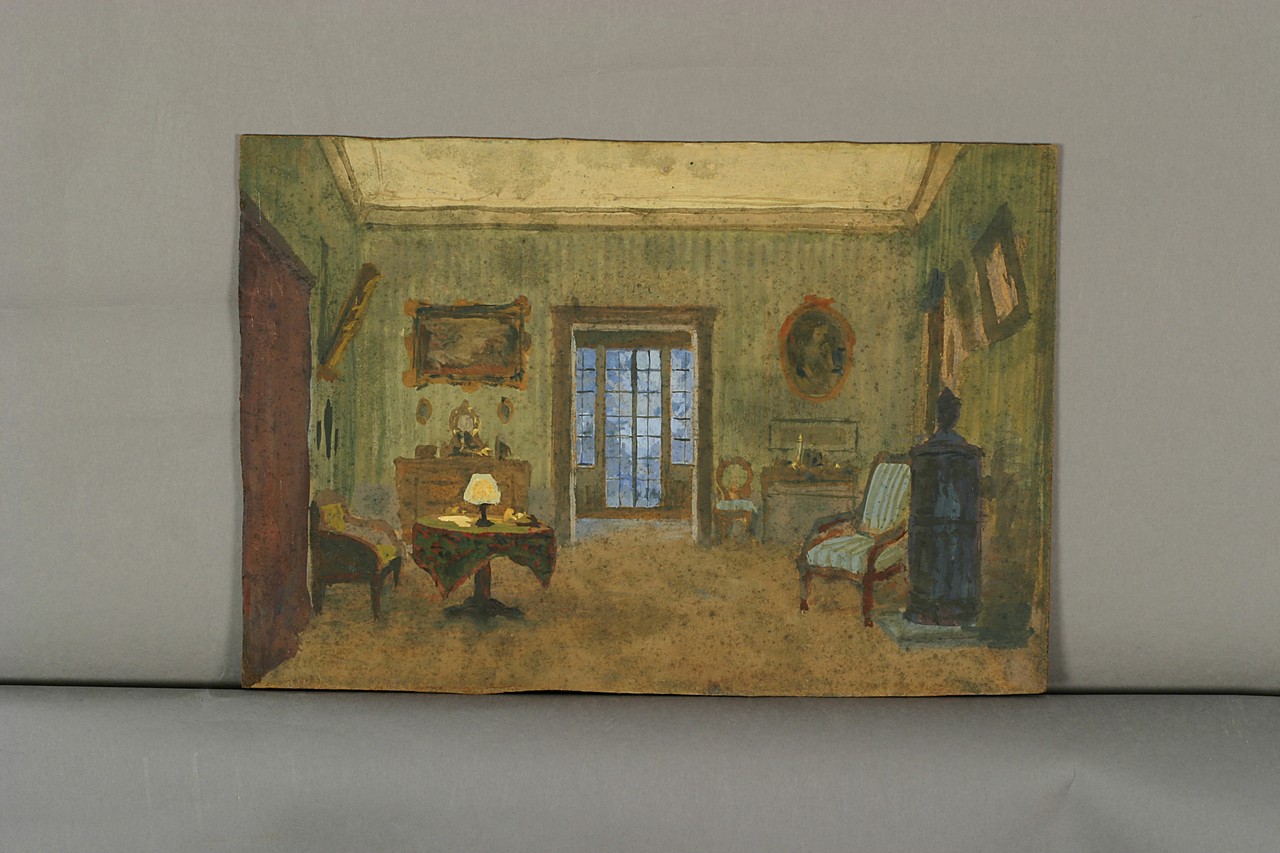 Interno di un salotto borghese (disegno per scenografia) di Gončarova Natalja (attribuito) (primo quarto XX)