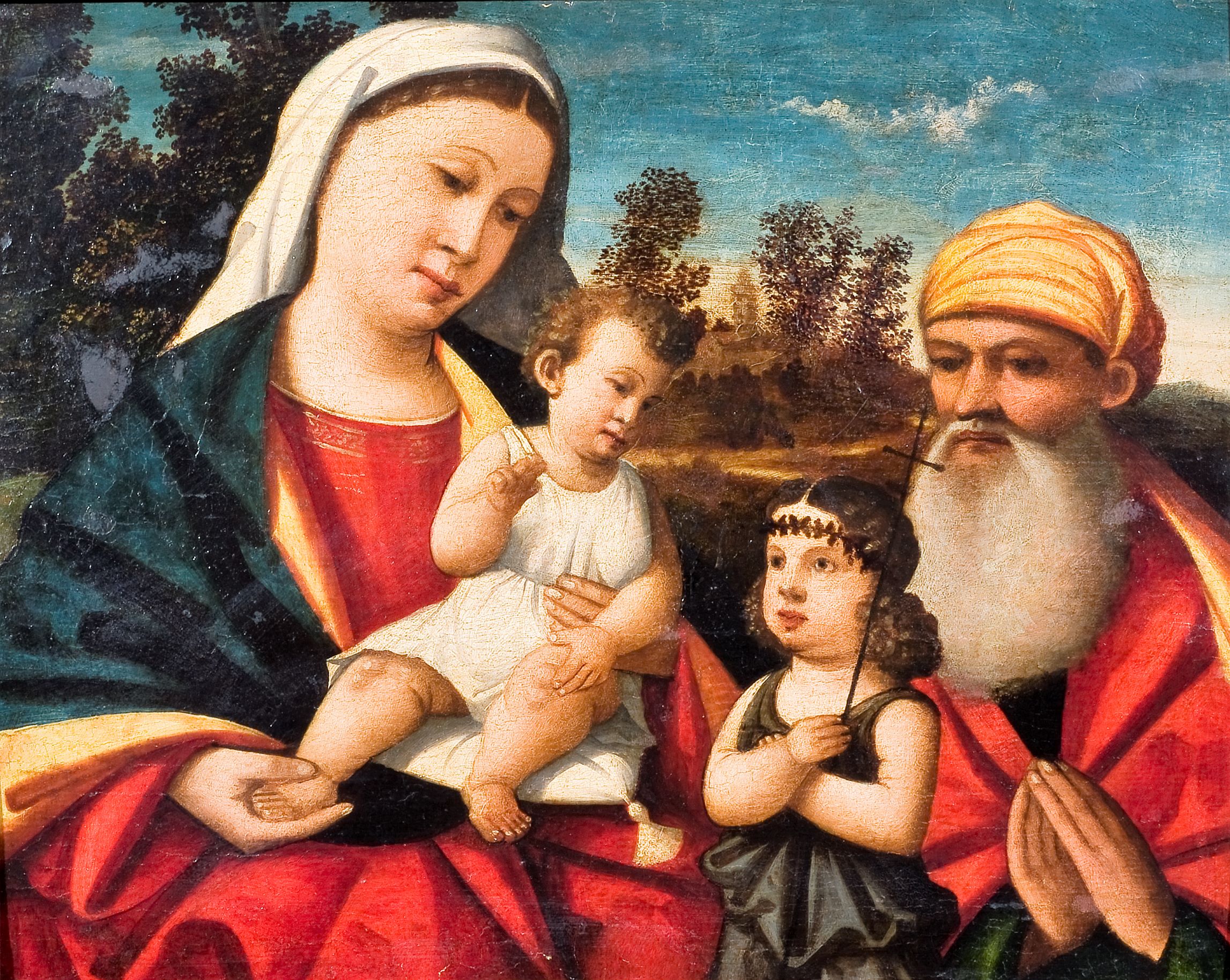 Sacra Famiglia con san Giovannino (dipinto, opera isolata) di Francesco di Bernardo de’ Vecchi, detto Rizzo da Santacroce (bottega) - ambito veneziano (metà XVI)