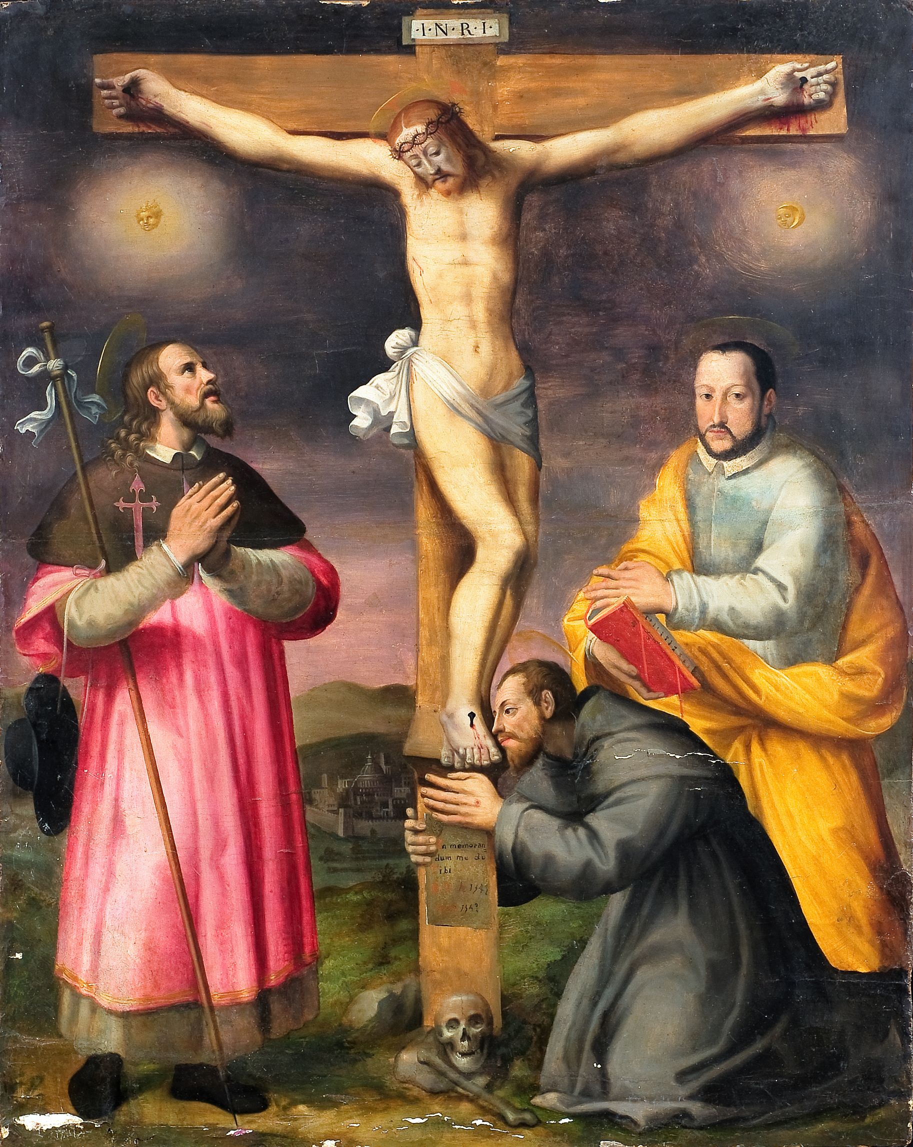Crocifissione con i santi Giacomo Maggiore, Francesco d’Assisi e altro santo (dipinto, opera isolata) - ambito fiorentino (ultimo quarto XVI)