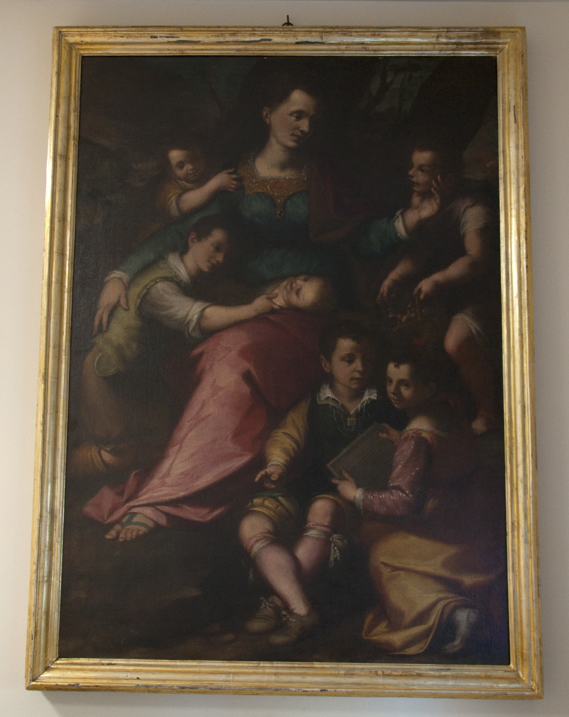 Ritratto della signora Testini e figli, Ritratto della signora Testini e figli (dipinto) di Paggi Giovanni Battista (attribuito) - ambito toscano (fine sec. XVI)