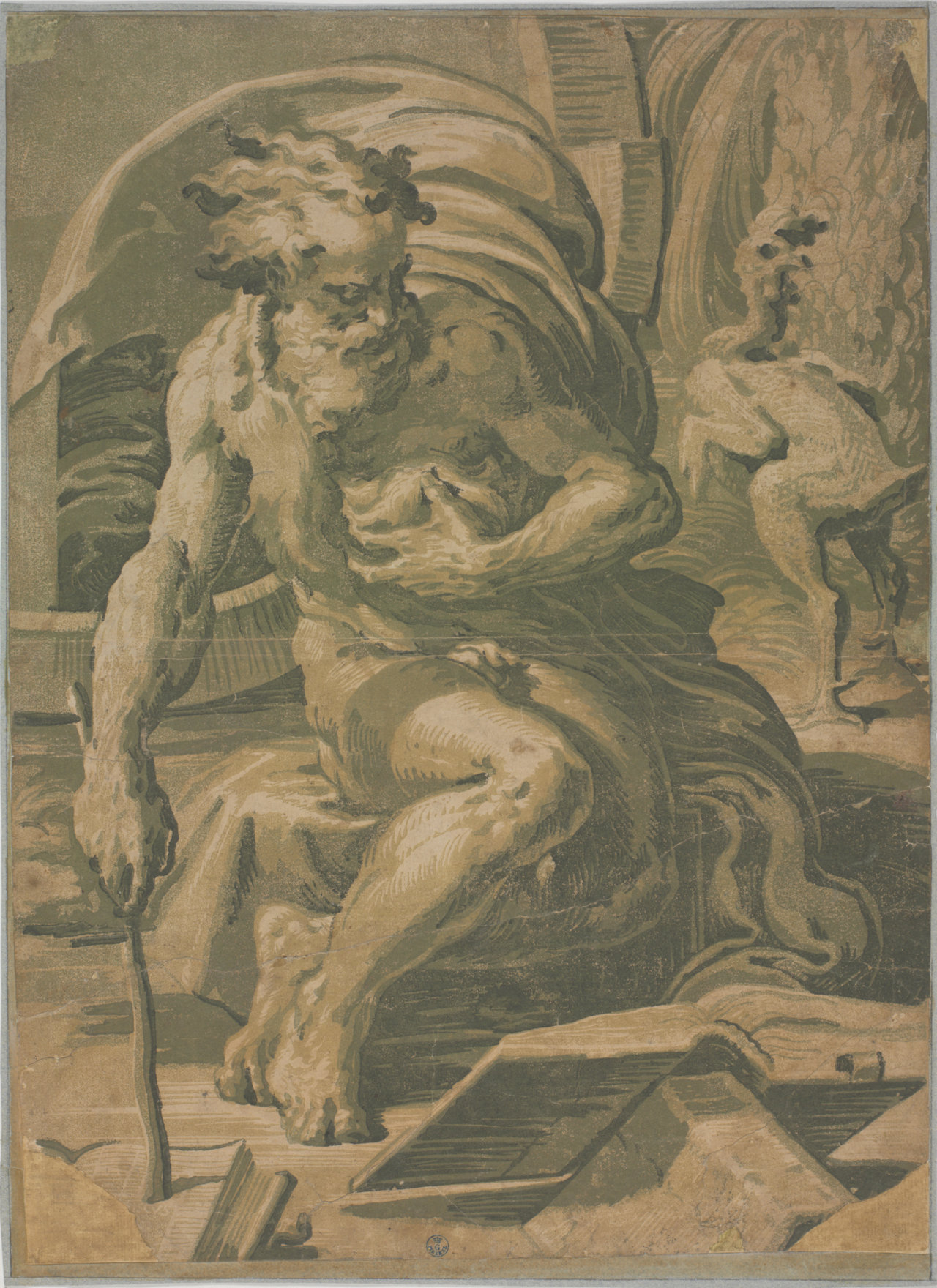 Diogene (stampa controfondata smarginata) di Ugo da Carpi, Mazzola Francesco detto Parmigianino (secondo quarto XVI)