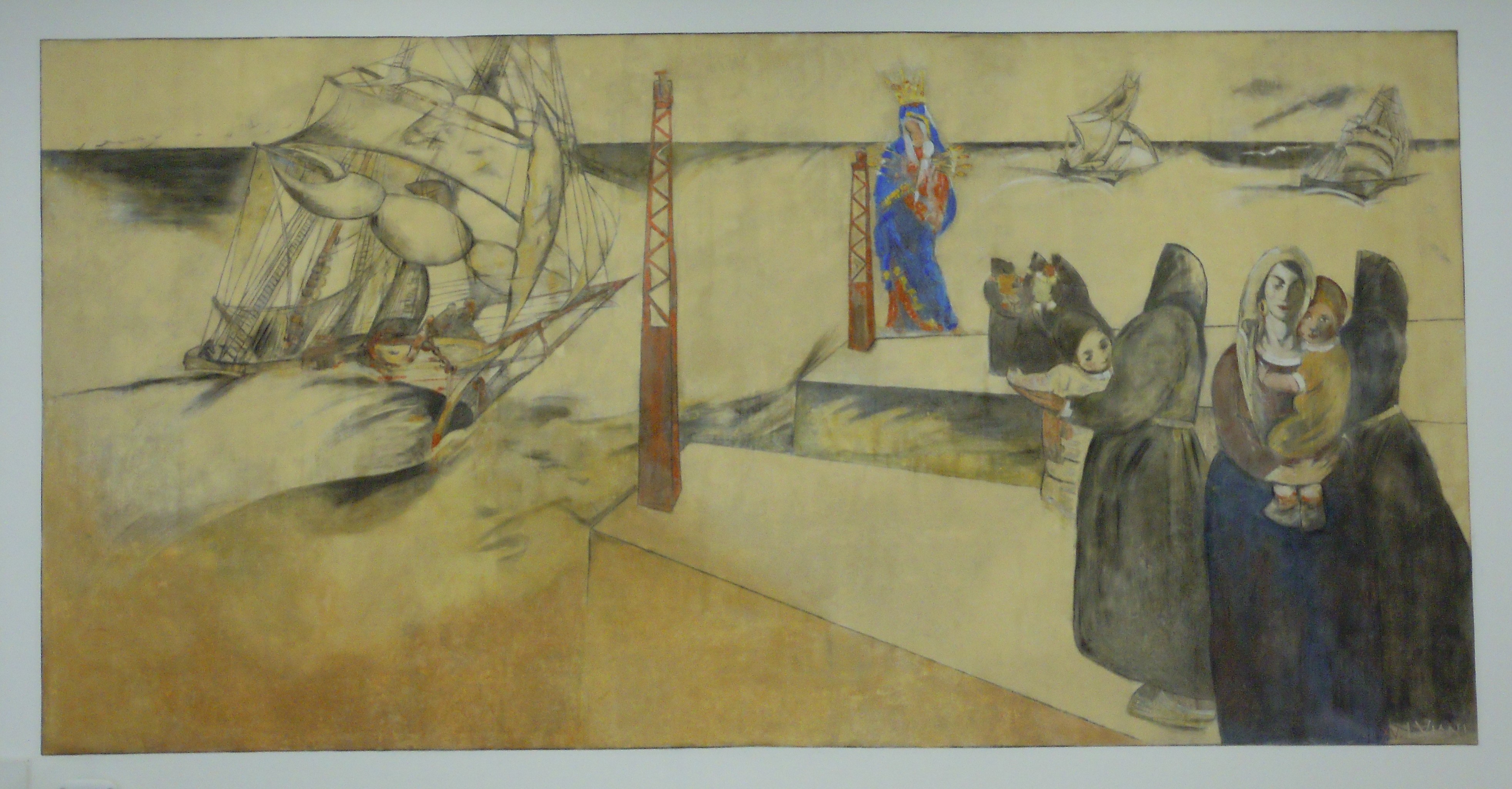 La Madonna dei Marinai, paesaggio marino (dipinto, complesso decorativo) di Viani Lorenzo (sec. XX)