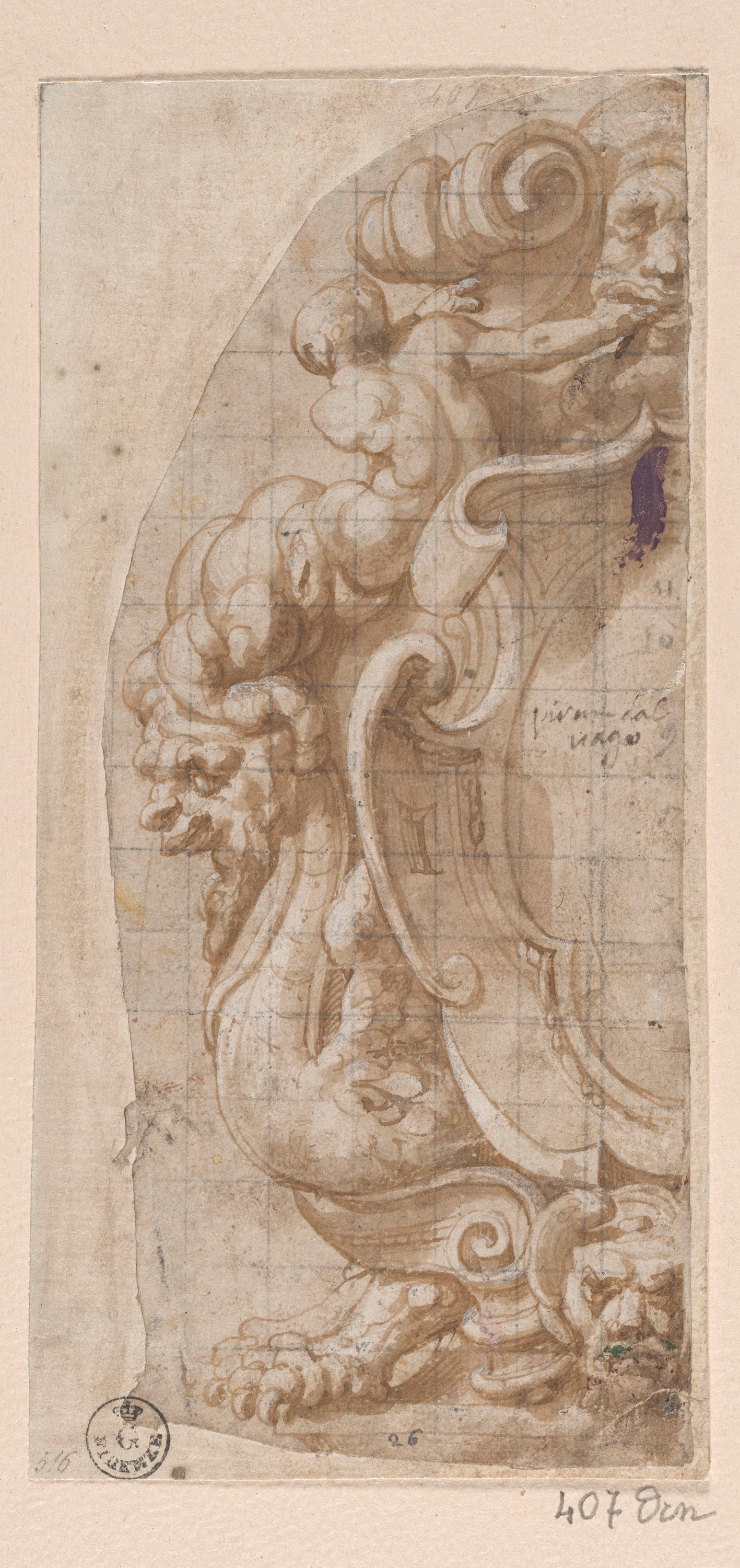 Disegno per cartiglio (disegno) di Tibaldi Pellegrino detto Pellegrini (metà XVI)