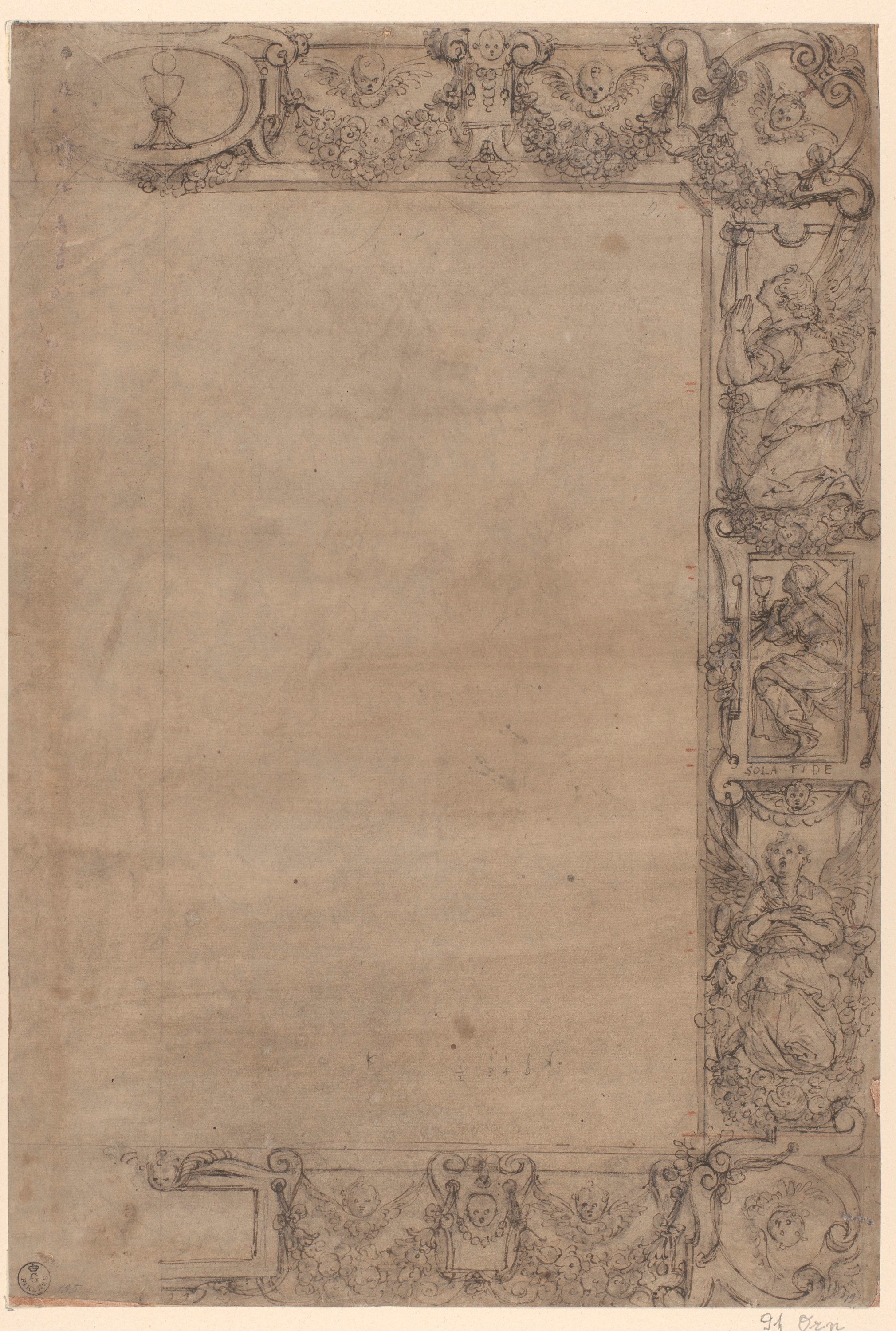 Metà destra della bordura di un arazzo (disegno) di Allori Alessandro (ultimo quarto XVI)