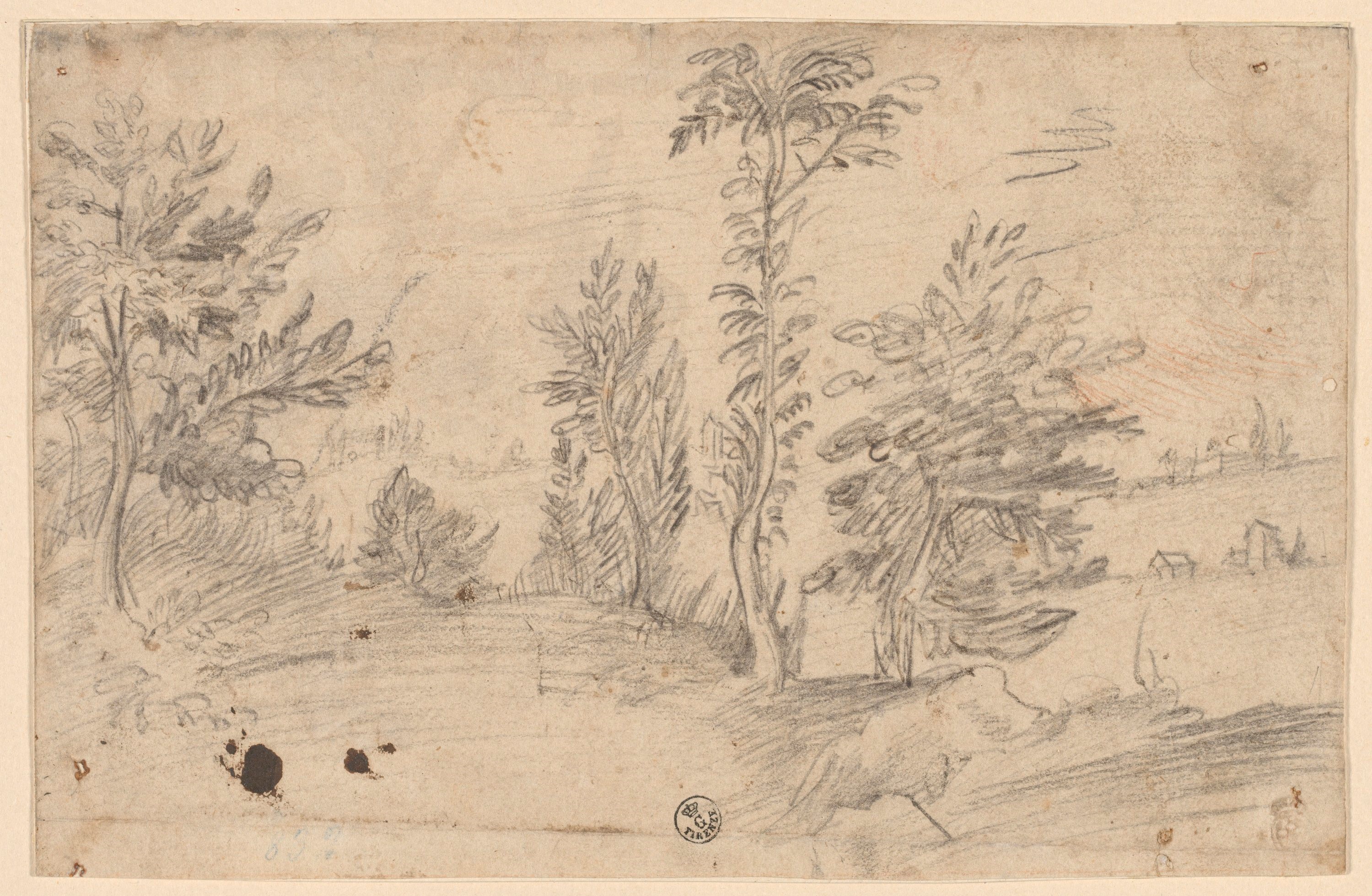Schizzo di paesaggio con alberi (disegno) di Cardi Ludovico detto Cigoli (inizio XVII)