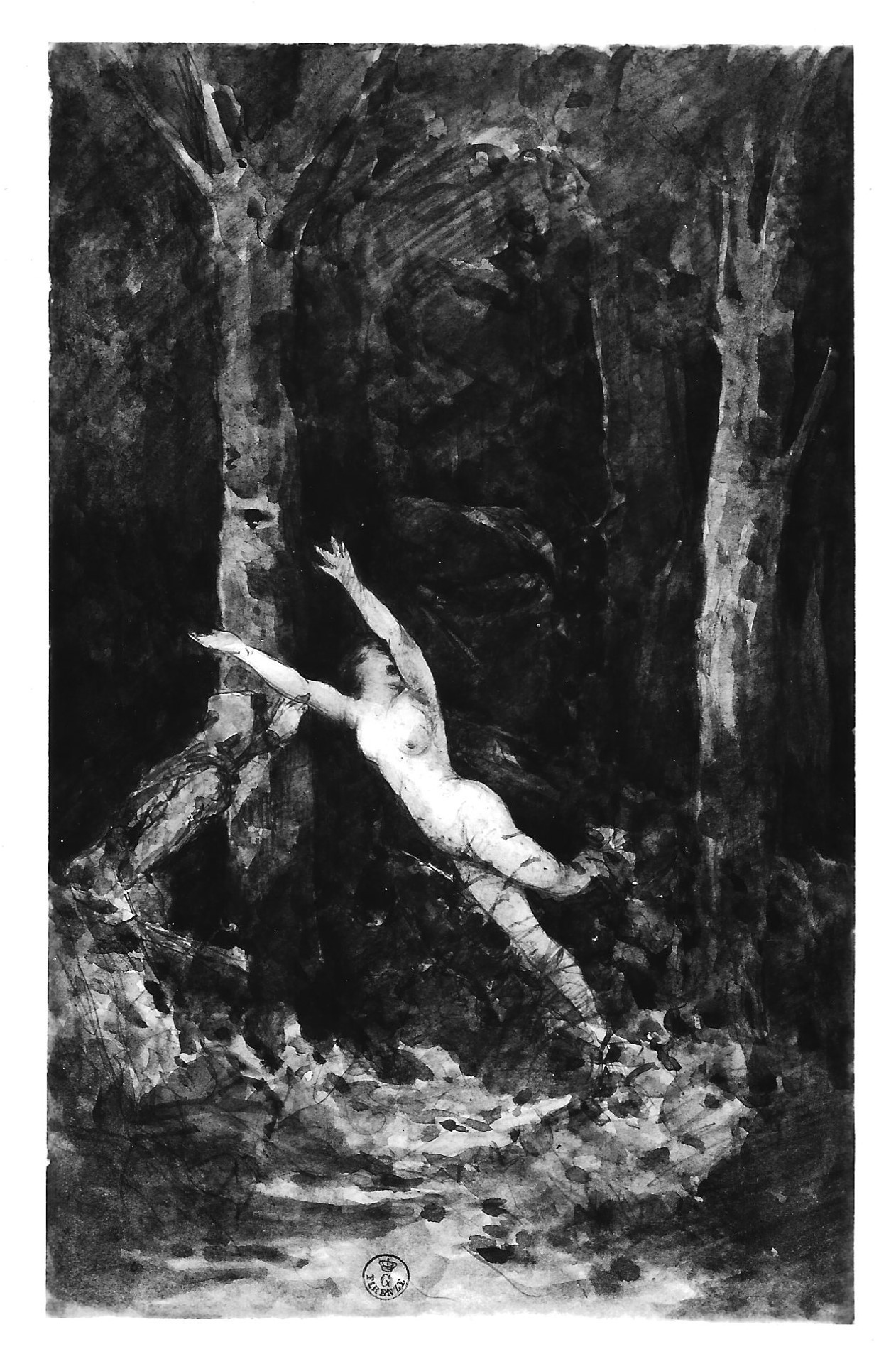 Studio per la novella di Nastagio degli Onesti dal Decamerone di Boccaccio (disegno) di Borrani Odoardo (fine XIX)