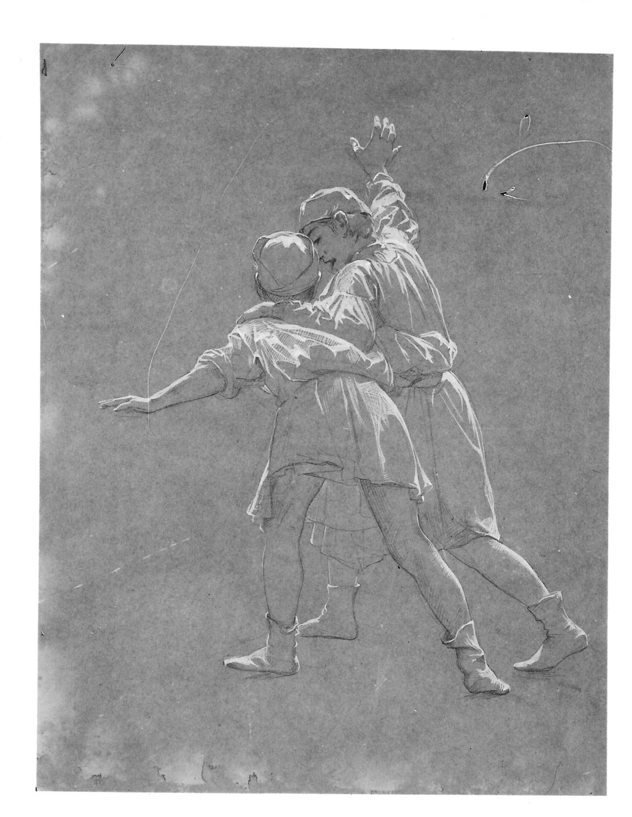 Studio di due giovinetti che corrono (disegno) di Borrani Odoardo (XIX)