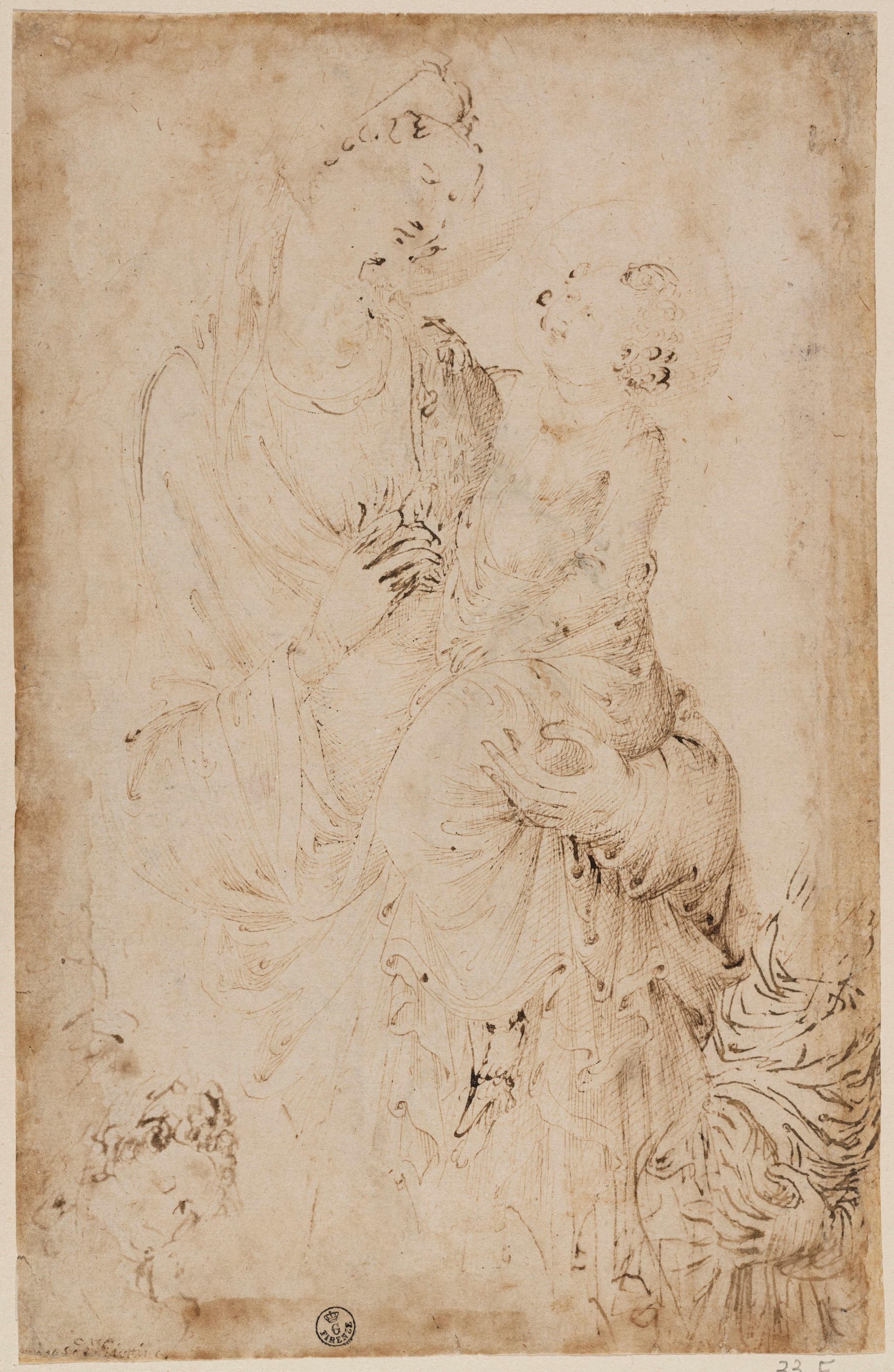 (r.) Madonna col Bambino e schizzi per la medesima, (v.) San Paolo (disegno) di Spinelli Parri (prima metà XV)
