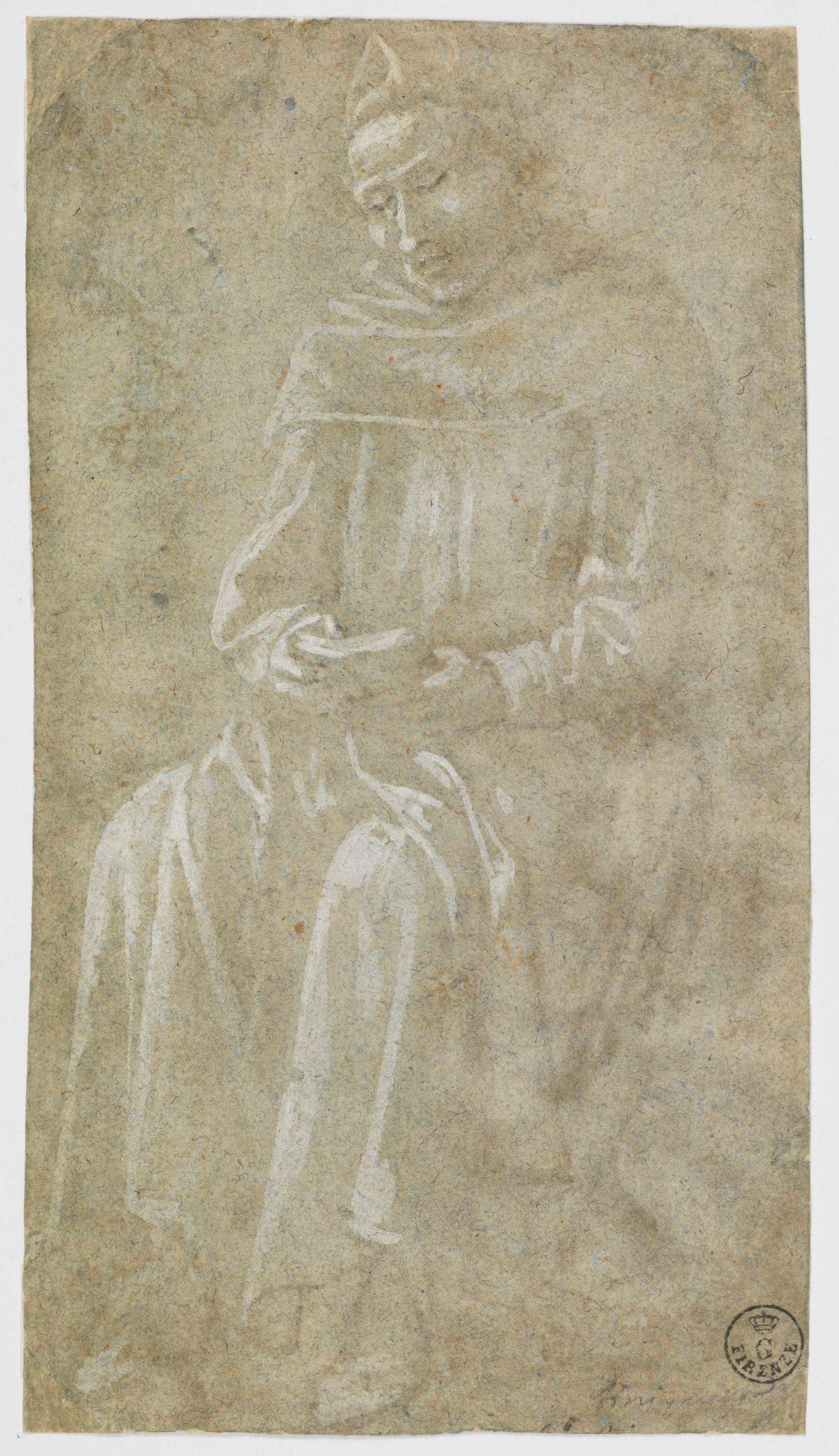 Frate seduto con libro tra le mani (disegno) - ambito fiorentino (terzo quarto XV)
