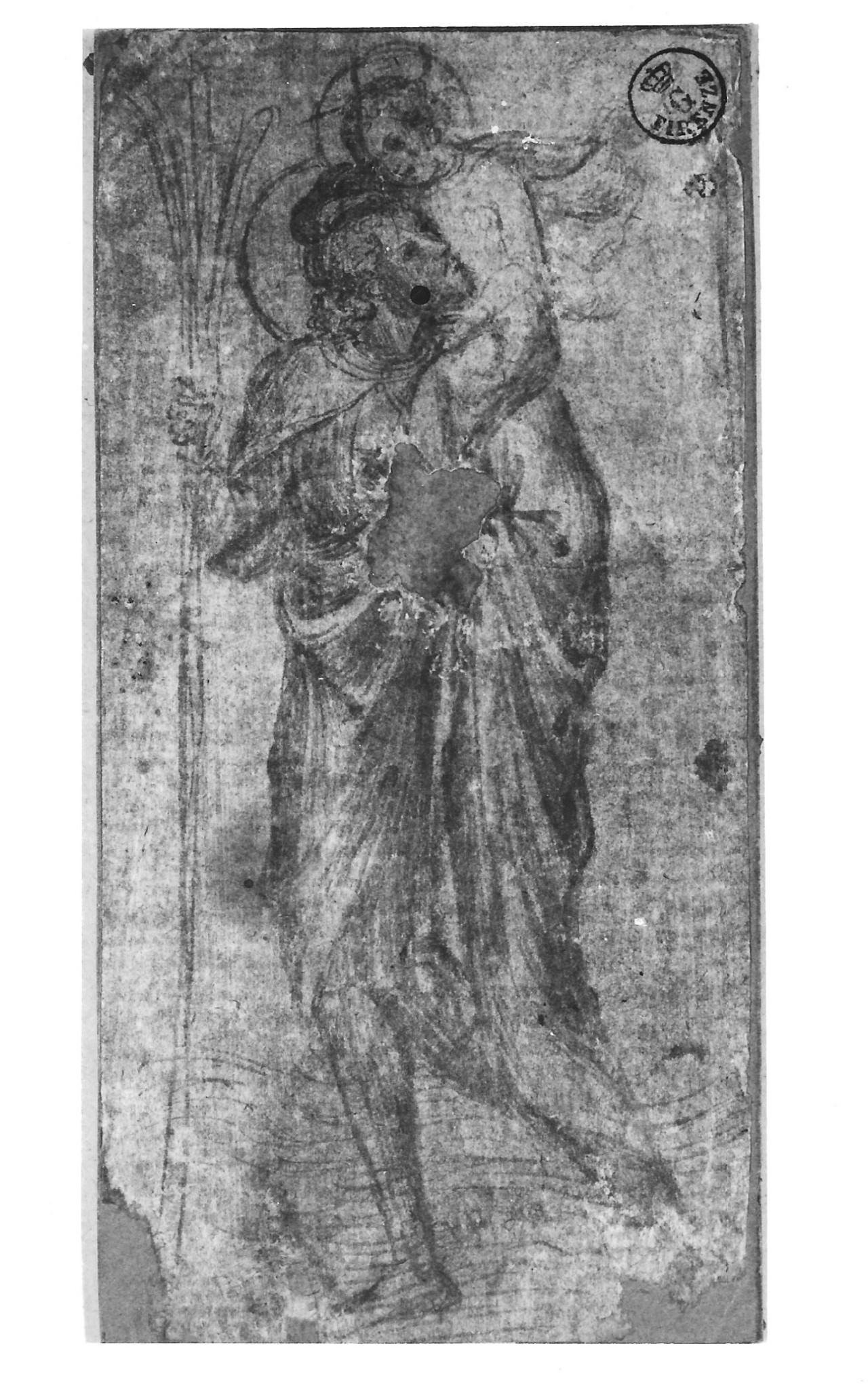 San Cristoforo con Gesù Bambino sulle spalle (disegno) di Bicci di Lorenzo (inizio XV)