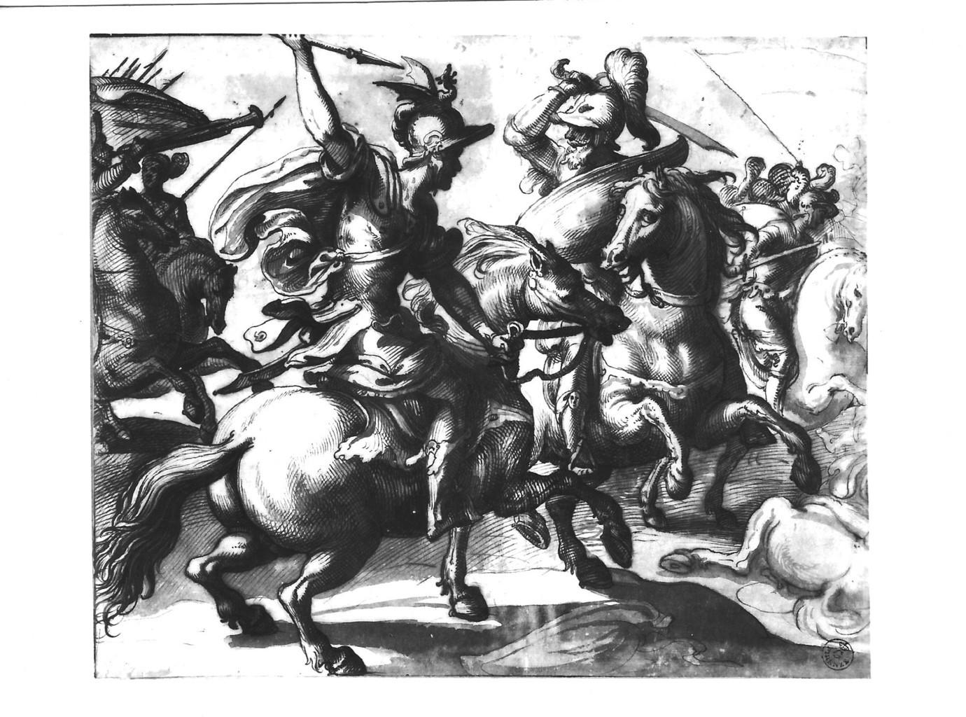 (r.) Un combattimento di due figure a cavallo, (v.) Schizzo di testa virile (disegno) di Tempesta Antonio (XVI-XVII)