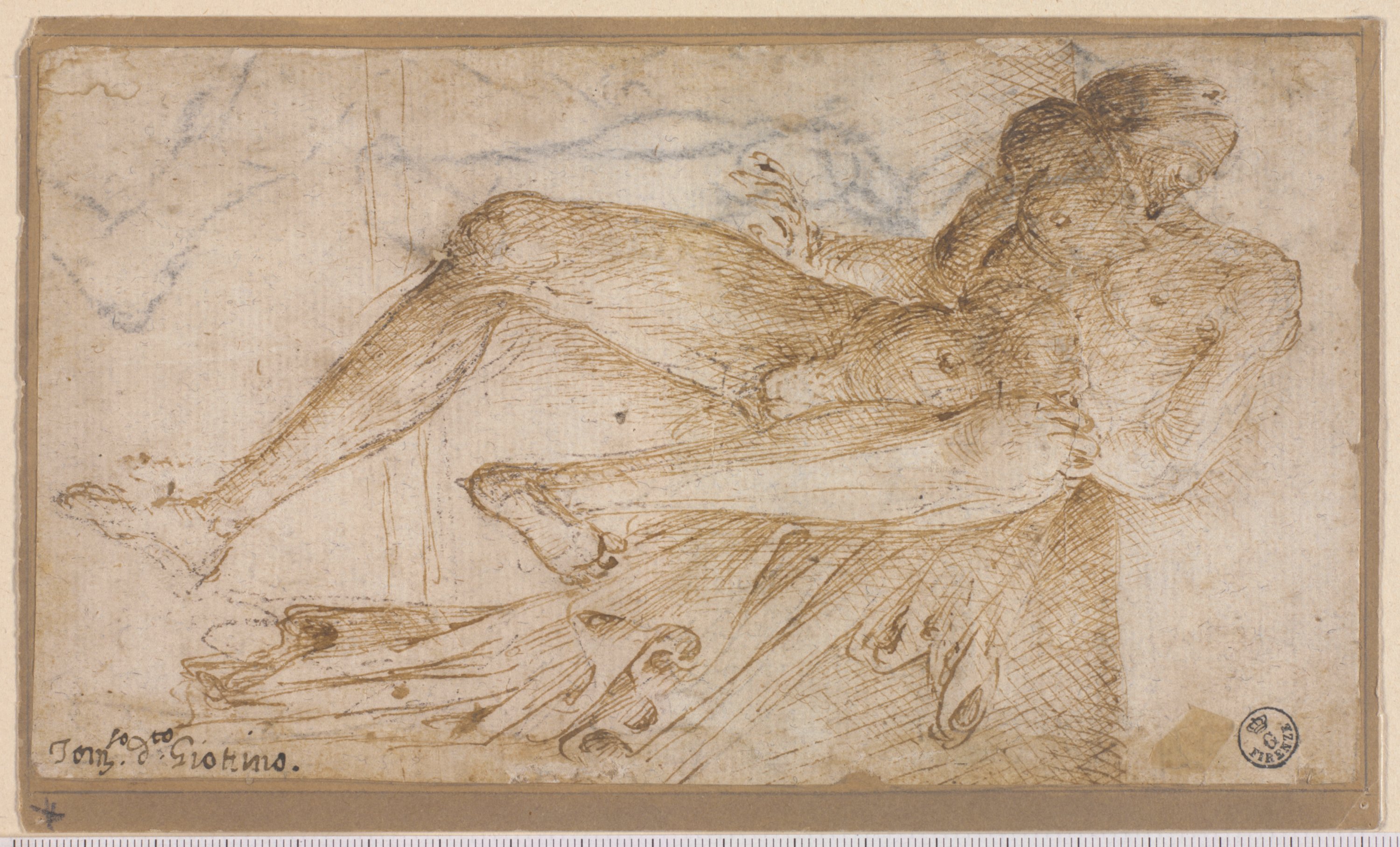 (r.) Figura maschile nuda, (v.) Frammento di figura panneggiata (disegno) di Spinelli Parri (prima metà XV)
