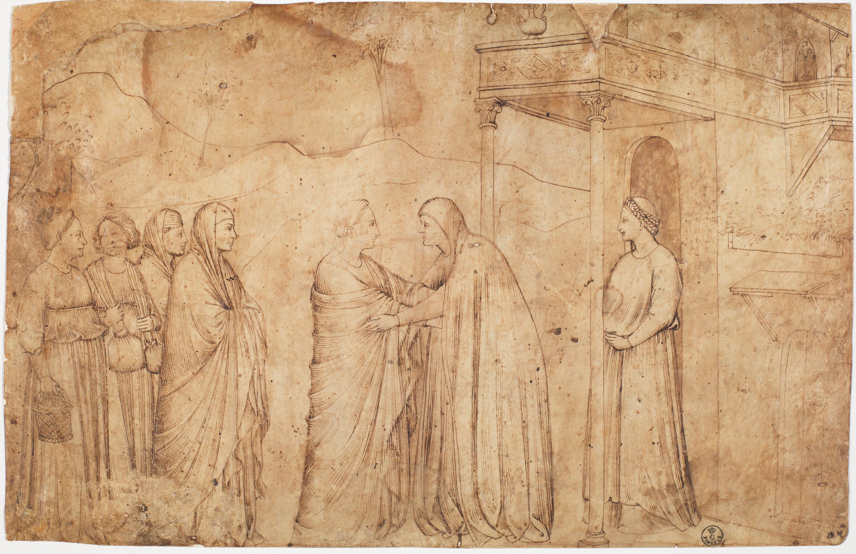 Visitazione della Vergine a Santa Elisabetta (disegno) - ambito toscano (fine XIV)