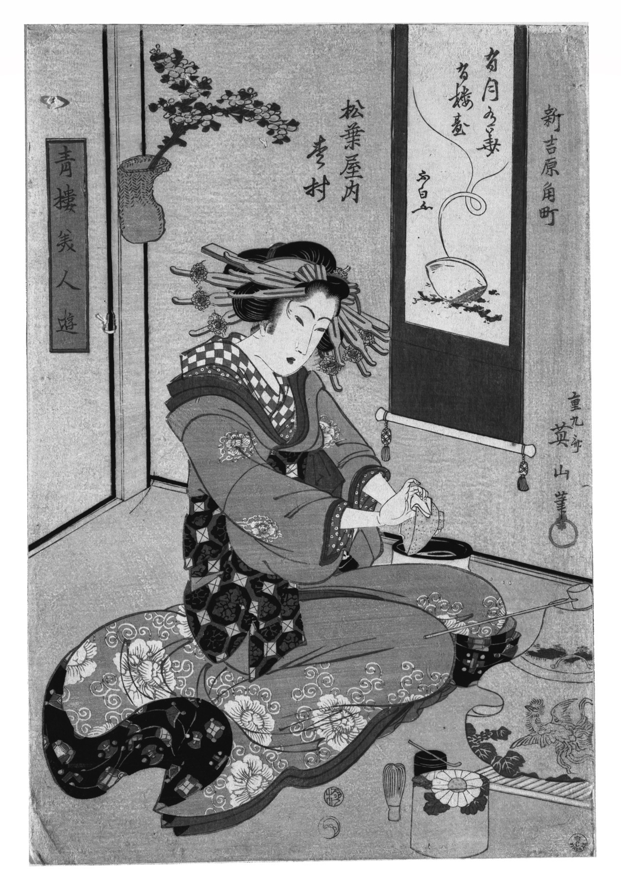 Passatempi delle belle donne del quartiere dei piaceri, Interno con figura femminile seduta (stampa) di Kikugawa Eizan (prima metà XIX)