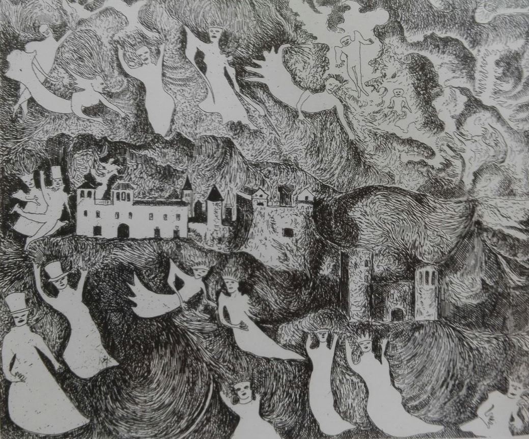 Paesaggio fantastico (stampa) di Amedeo Pieragostini (XX)