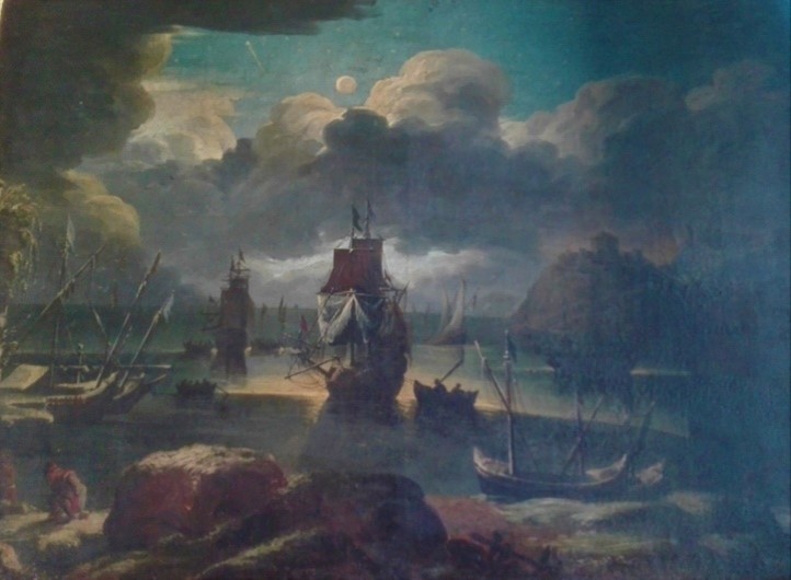 Paesaggio marino con navi in rada (dipinto) di Manglard Adrien - ambito francese (prima metà XVIII)