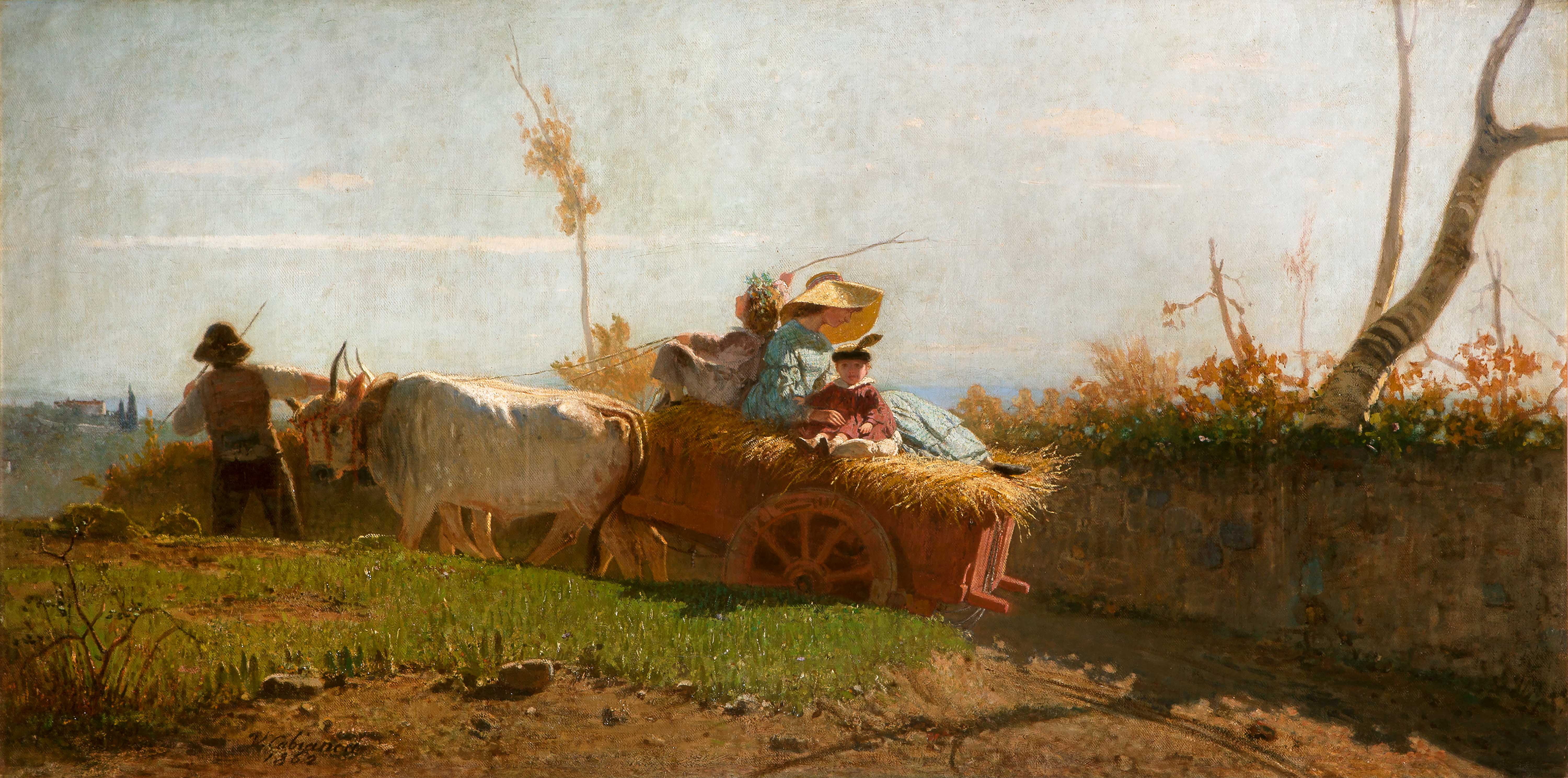 Ritorno dai campi, Scena campestre (dipinto) di Cabianca Vincenzo (attribuito) (XIX)