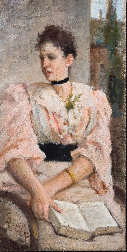 La signora Paola Bandini, Donna che legge (dipinto) di Lega Silvestro (attribuito) (XIX)