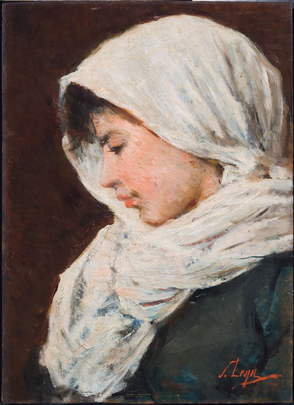 Lo scialle bianco, Donna con scialle (dipinto) di Lega Silvestro (attribuito) (XIX)