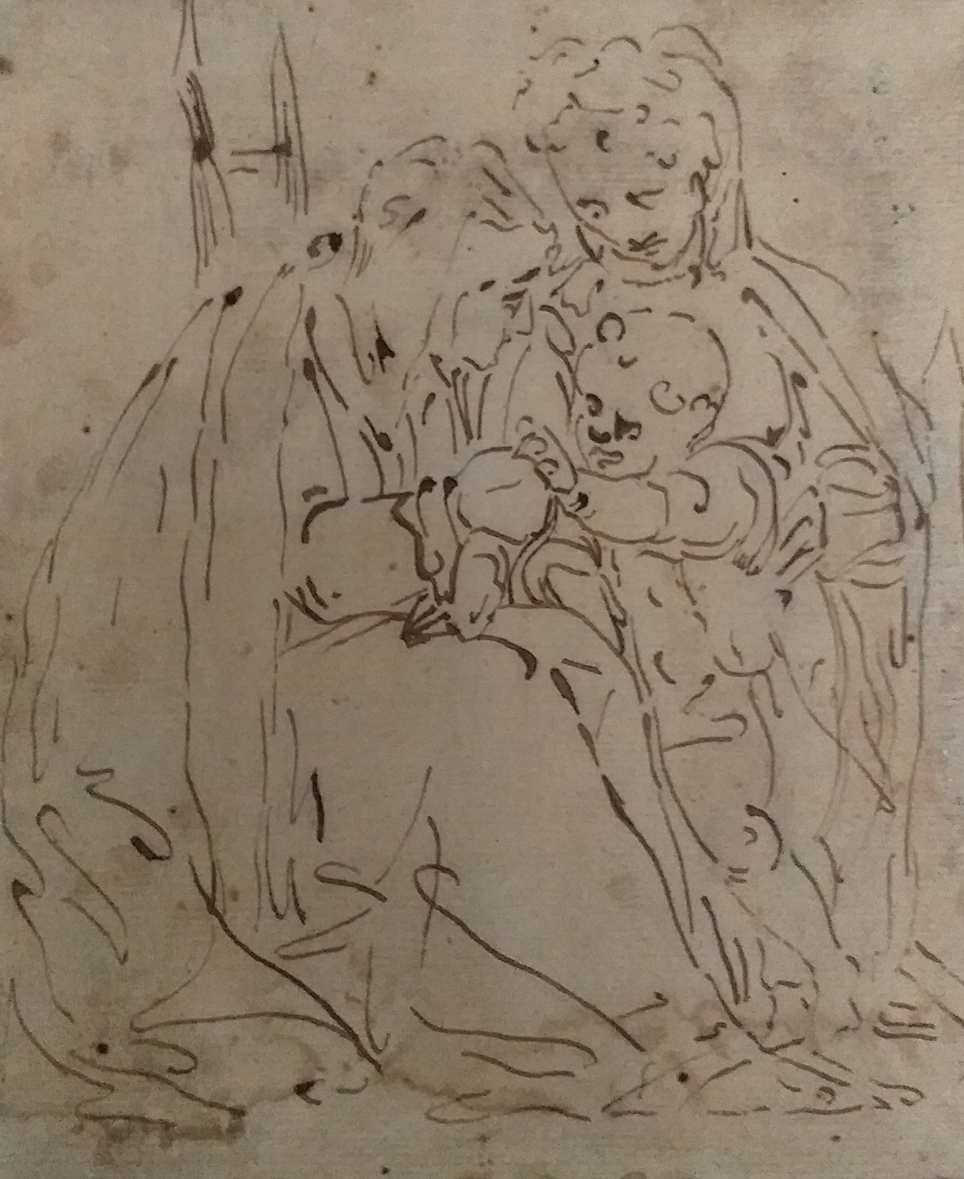 Madonna con Bambino e Sant'Anna (disegno, opera isolata) di Cambiaso, Luca (attribuito) (XVI)