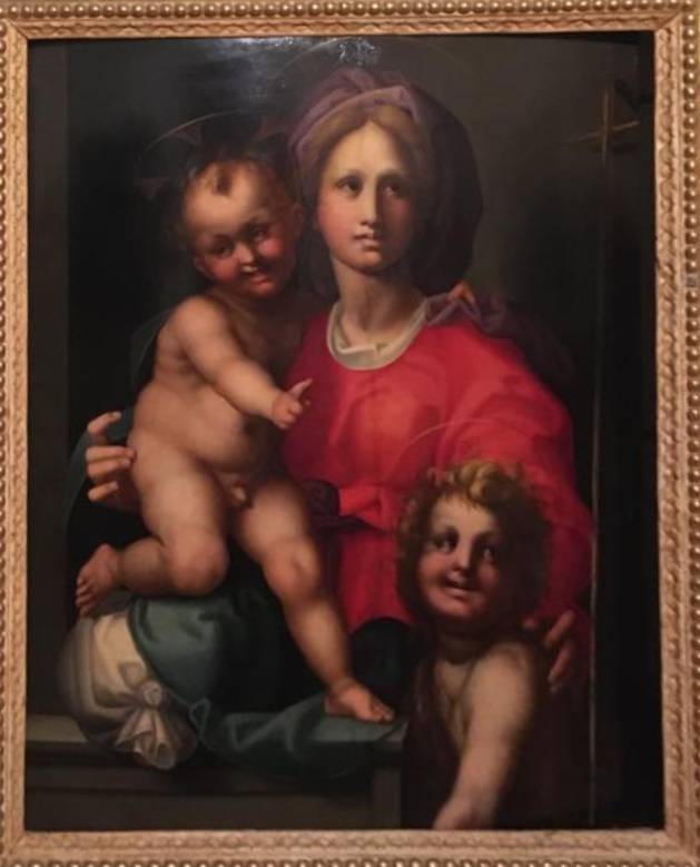 Madonna con Bambino e San Giovannino (dipinto) di Jacopo di Giovanni detto Jacone (attribuito) (XVI)