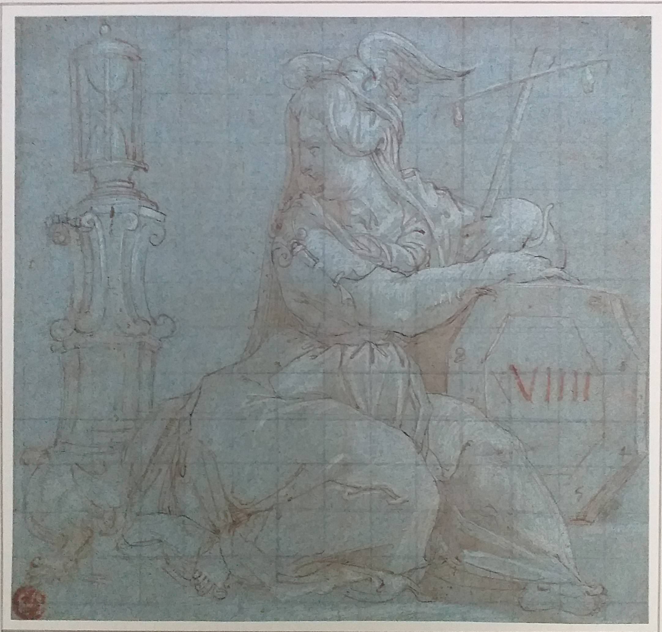 L'ora diciannovesima, Donna che guarda una clessidra (disegno) di Vasari Giorgio (attribuito) (XVI)
