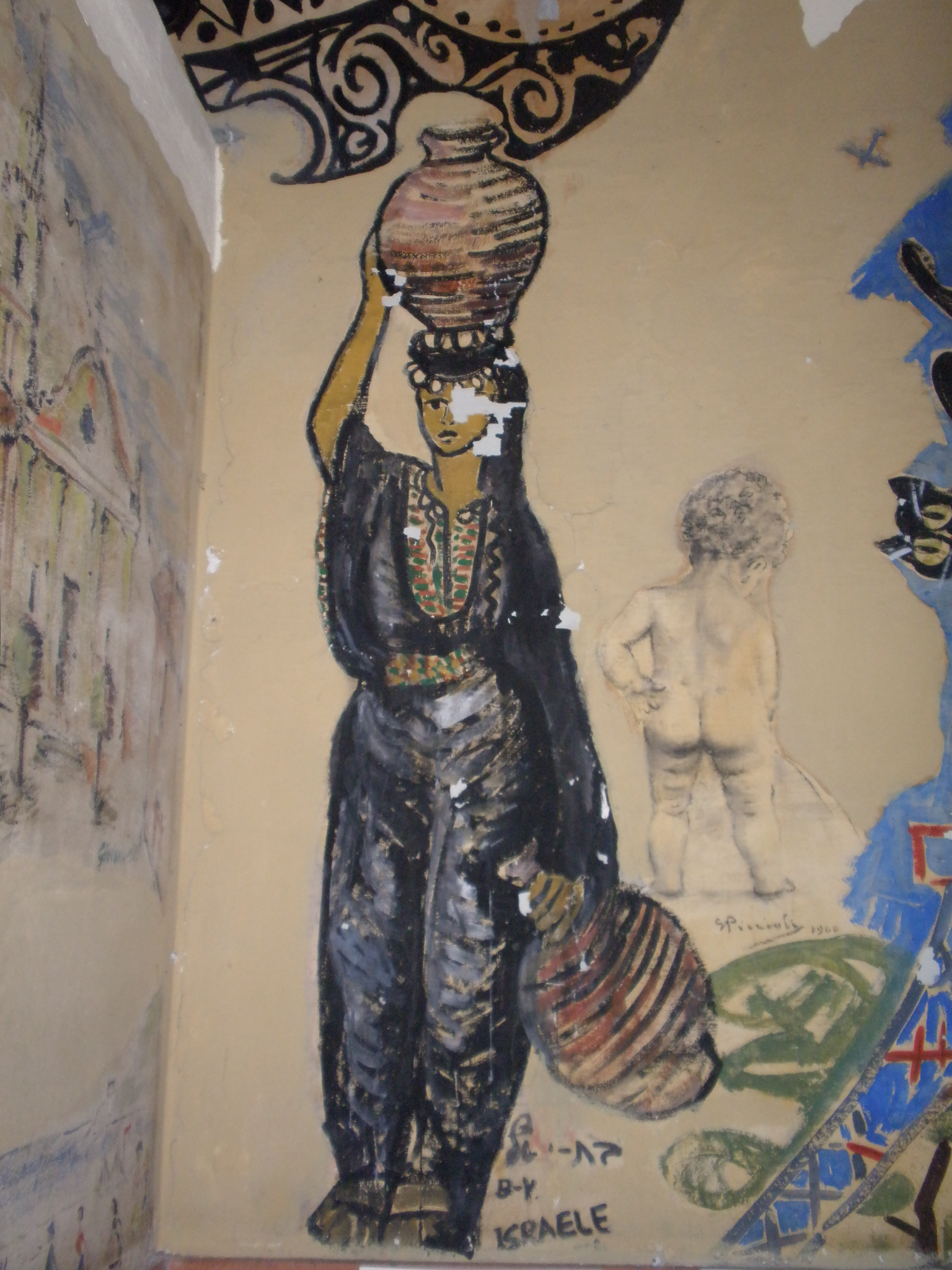 Giovane donna con brocca sulla testa (dipinto) - ambito israeliano (XX)