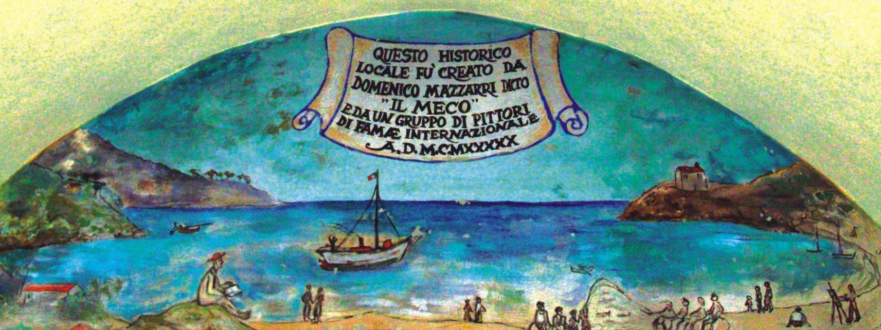 Lunetta con paesaggio marino (dipinto) di Baraldi Renzo (XX)