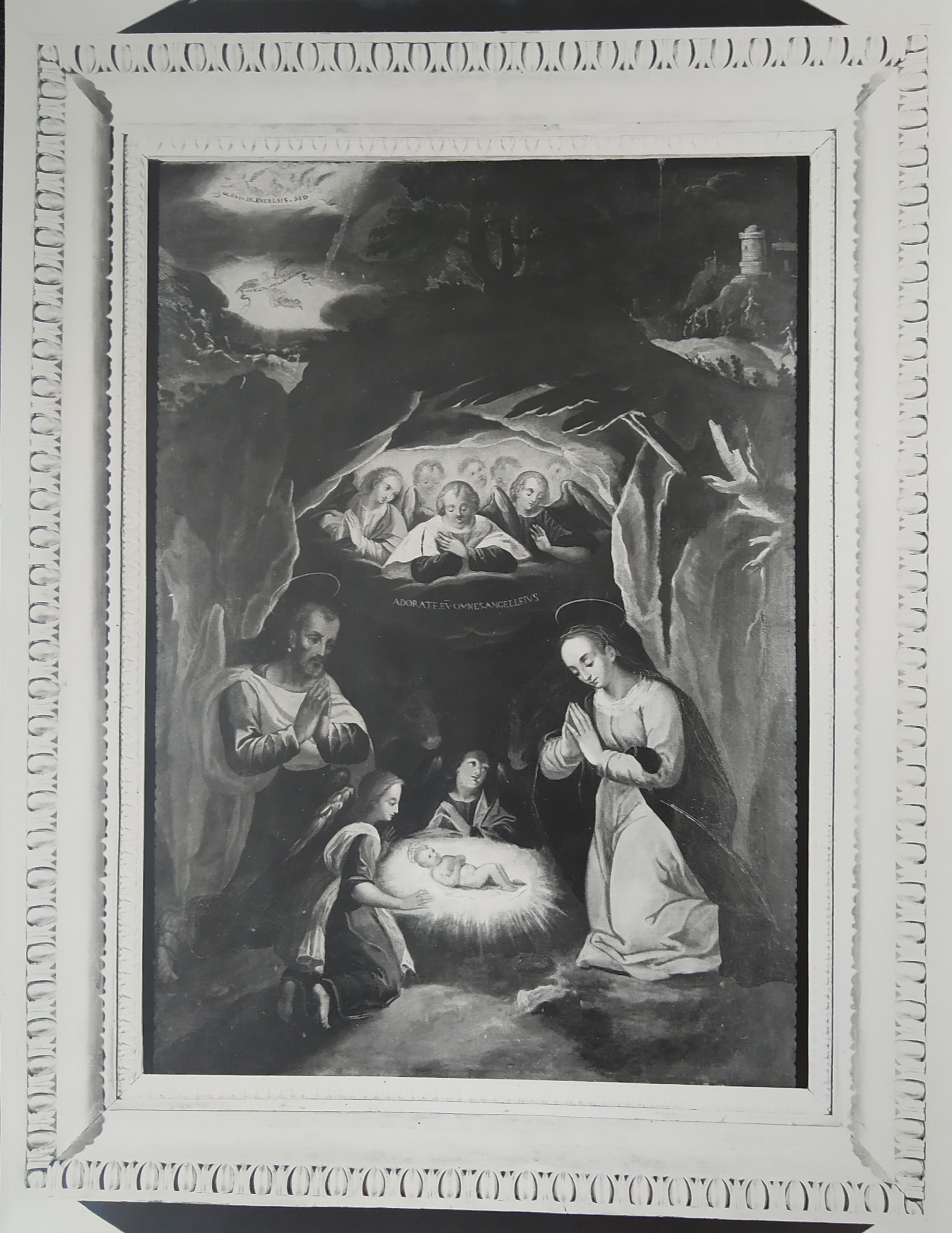Dipinto raffigurante "La nascita di Gesù Cristo" (dipinto) - ambito napoletano (prima metà XIX Secolo)