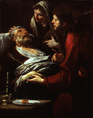 Transito di San Giuseppe, morte di San Giuseppe (dipinto, opera isolata) di Assereto Gioacchino (metà XVII)