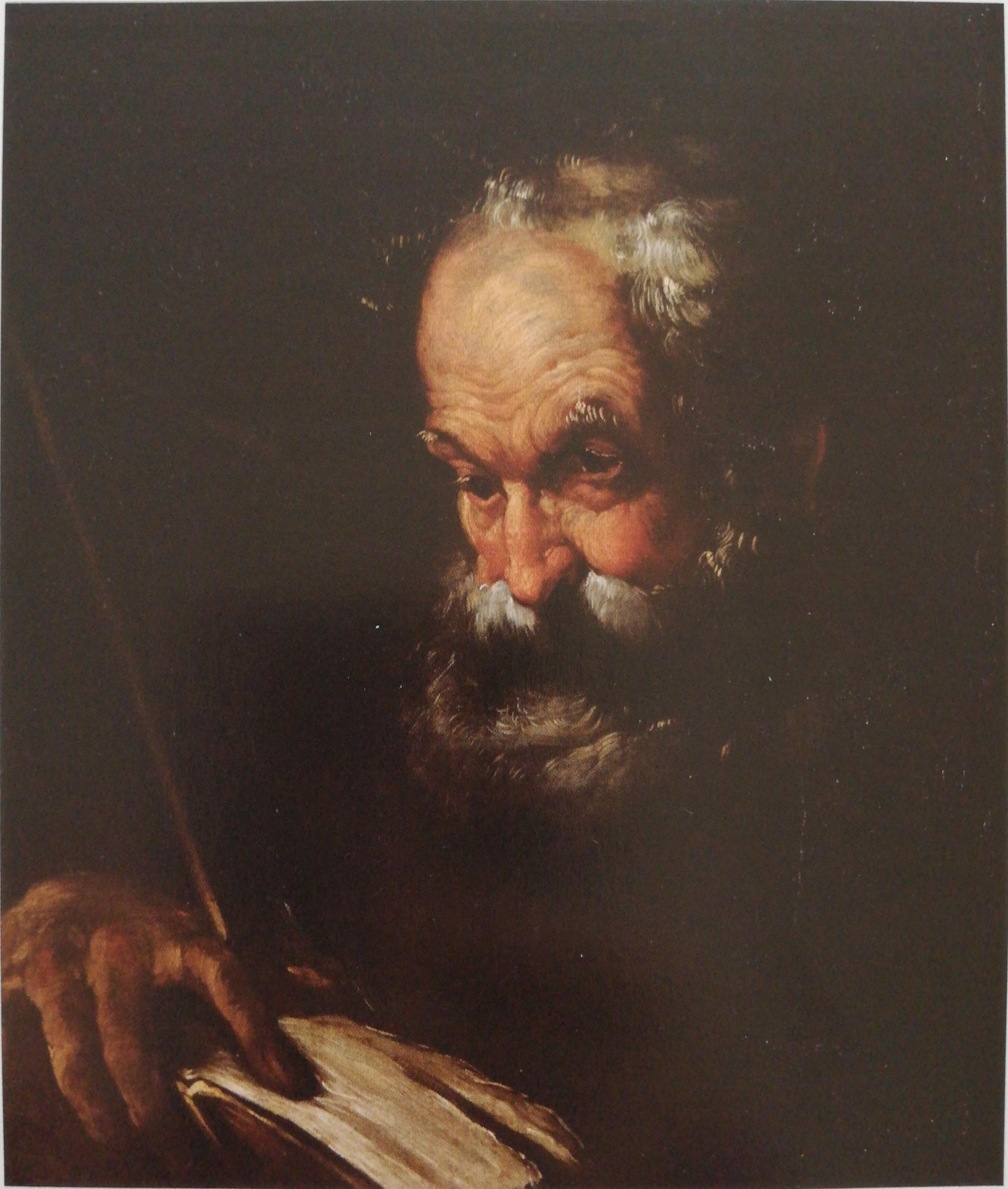 Testa di vecchio con un libro, ritratto di uomo anziano (dipinto, opera isolata) di Strozzi Bernardo (bottega) (anni venti XVII)
