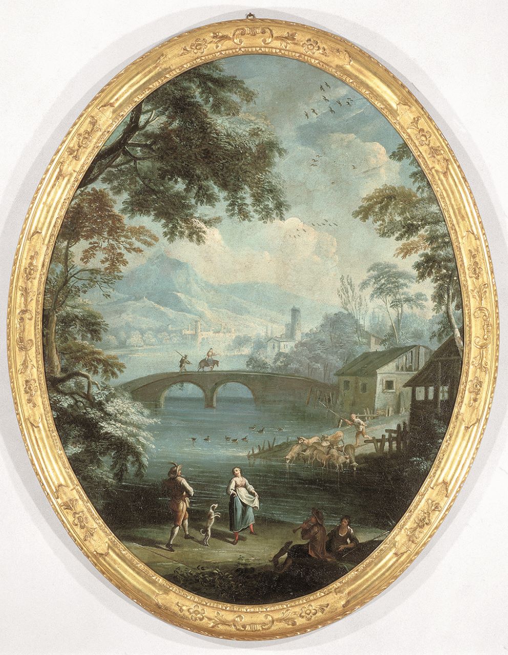 Paesaggio con fiume e contadini, paesaggio (dipinto, opera isolata) di Porta Tommaso (XVII-XVIII)