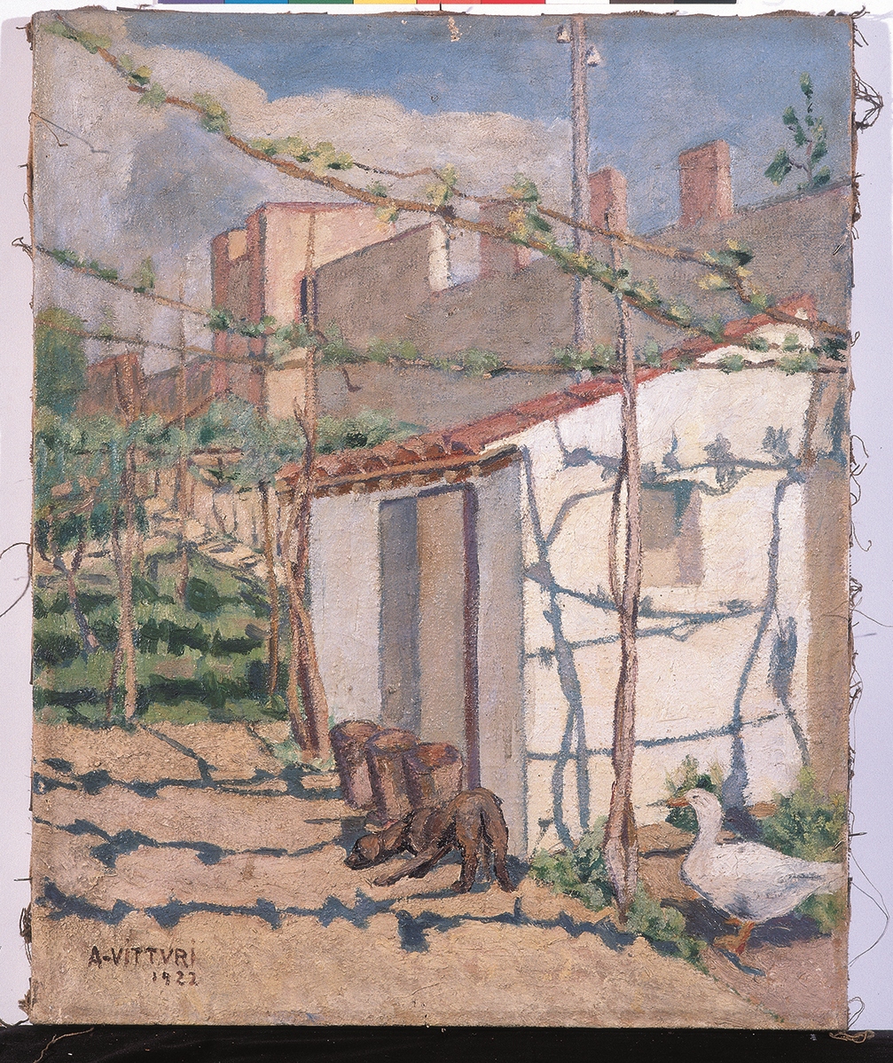 Cortili, paesaggio (dipinto, opera isolata) di Vitturi Albano (XX)