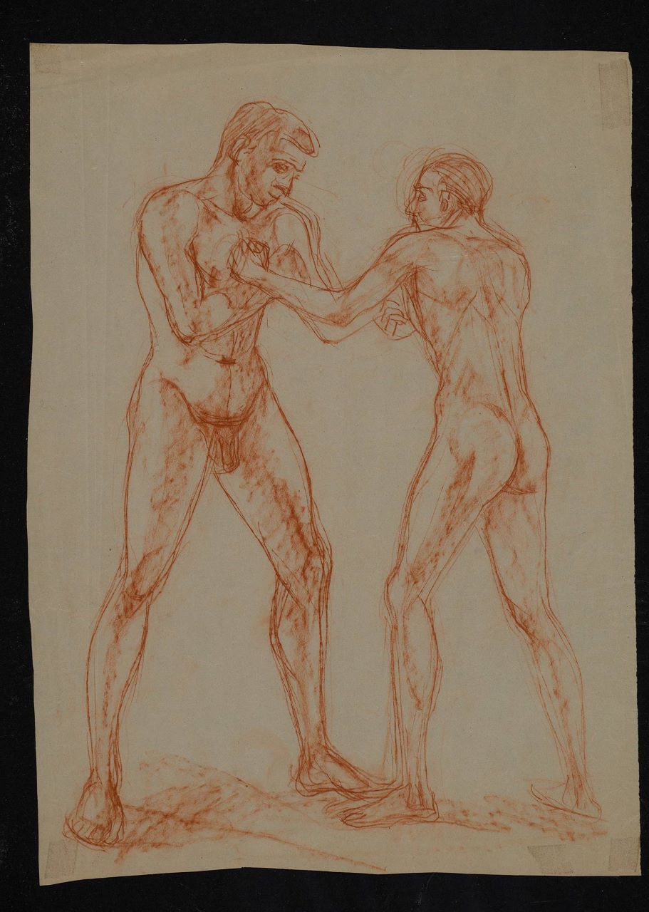 Lottatori, figure maschili (disegno, opera isolata) di Semeghini Pio (XX)