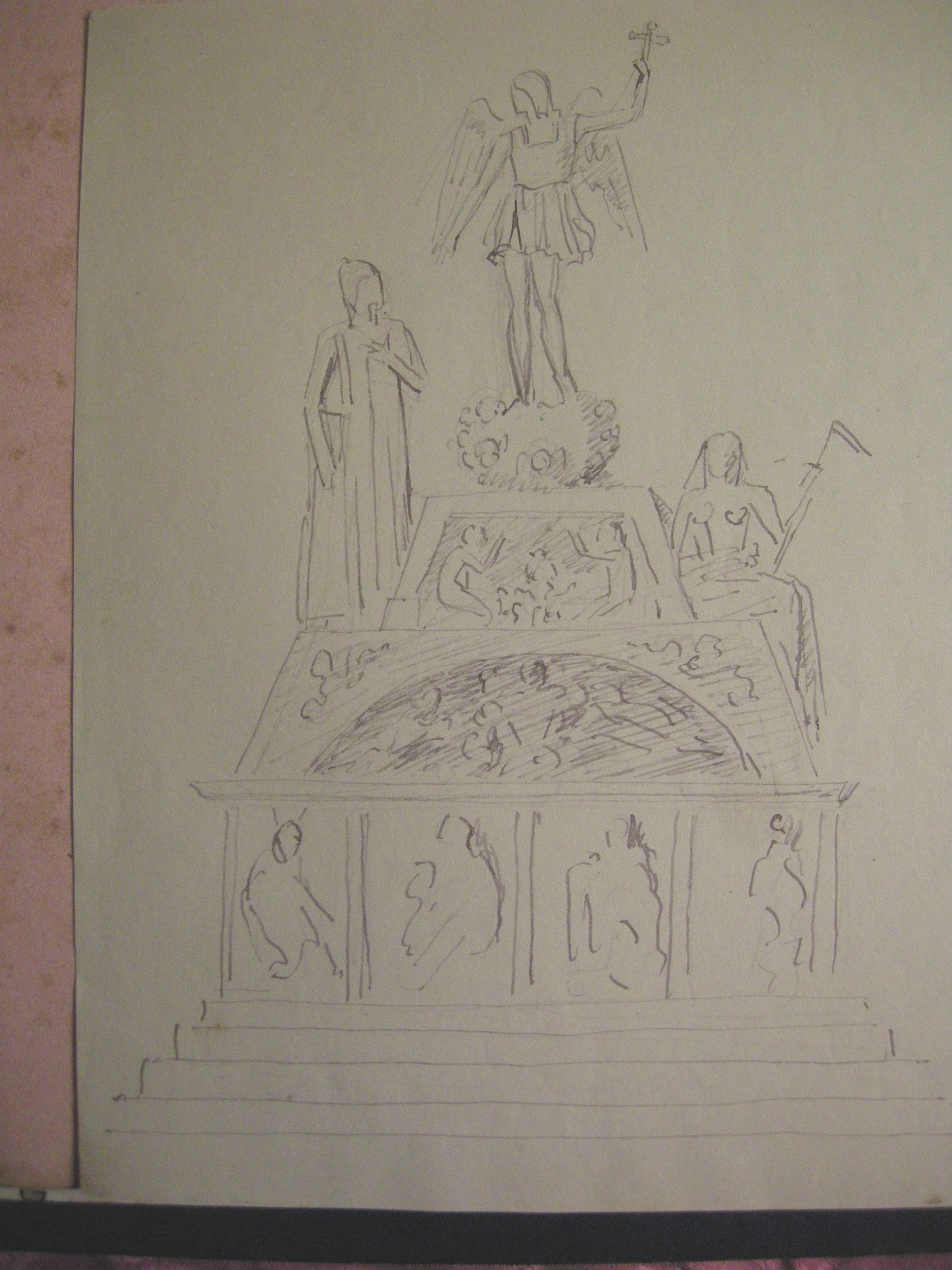 Studio per un monumento a Dante Alighieri, schizzo per monumento celebrativo (disegno) di Bartolini Lorenzo (prima metà XIX)
