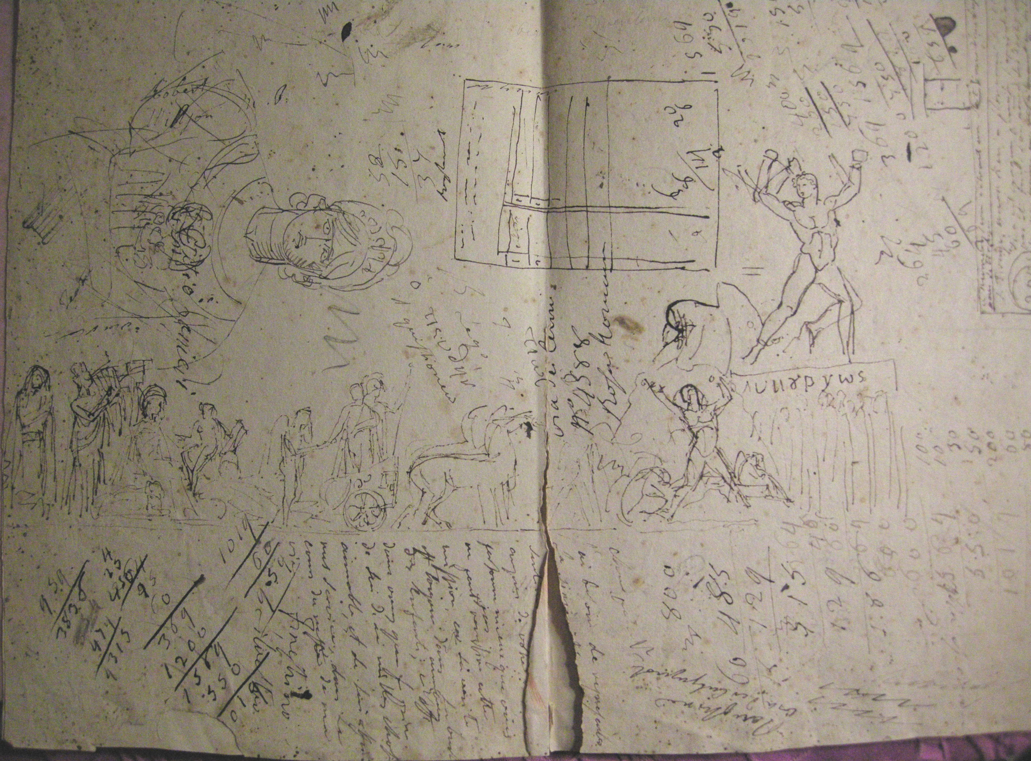 appunti, schizzi e caricatura di Bambagini, schizzi, studi, annotazioni (disegno) di Bartolini Lorenzo (prima metà XIX)