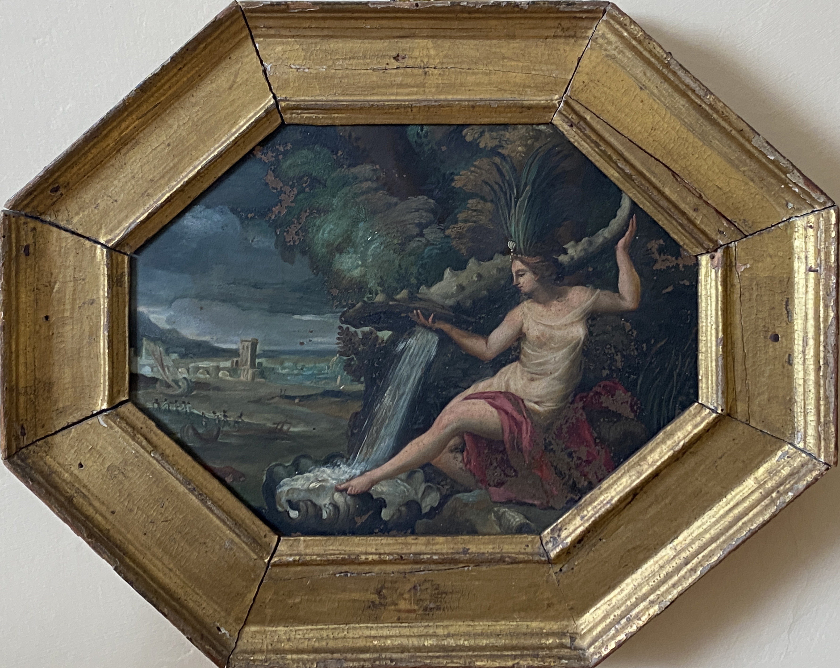 Paesaggio fluviale con allegoria dell'acqua (dipinto, opera isolata) - ambito ferrarese (seconda metà sec. XVII)