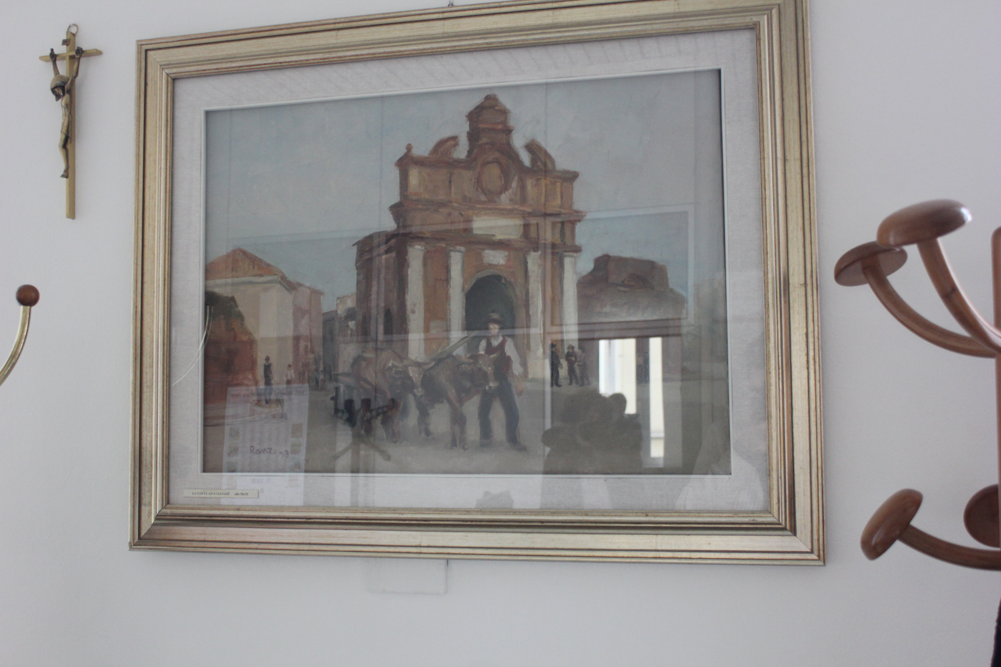 La canta ad S-ciavanì, Un contadino conduce una coppia di bovini fuori da Porta Schiavonia a Forlì (dipinto, opera isolata) di Ranzi, Angelo (XX)