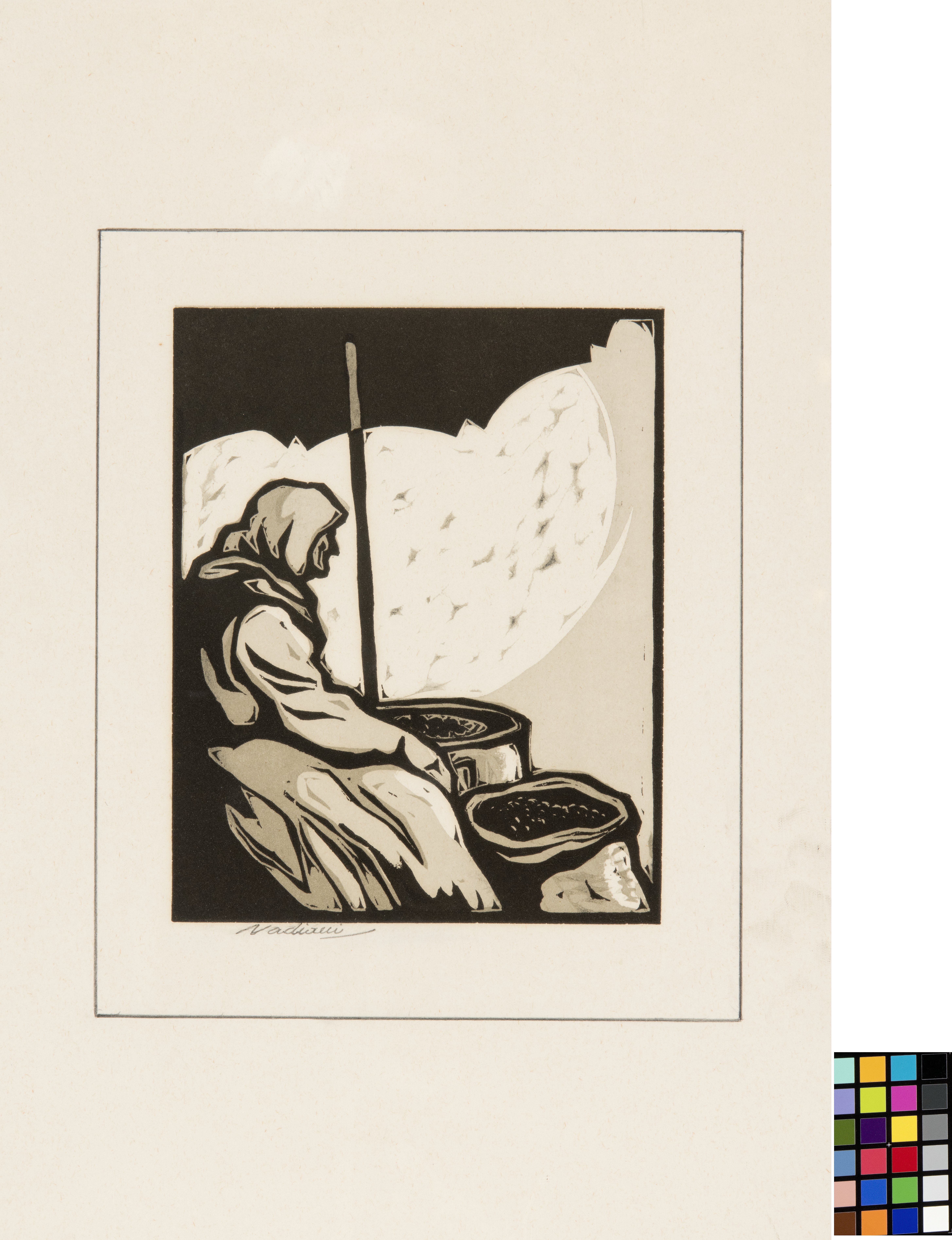 Armenti, Un uomo sul carretto condotto da una coppia di buoi al giogo (stampa) di Nadiani Ettore (ultimo quarto XX)