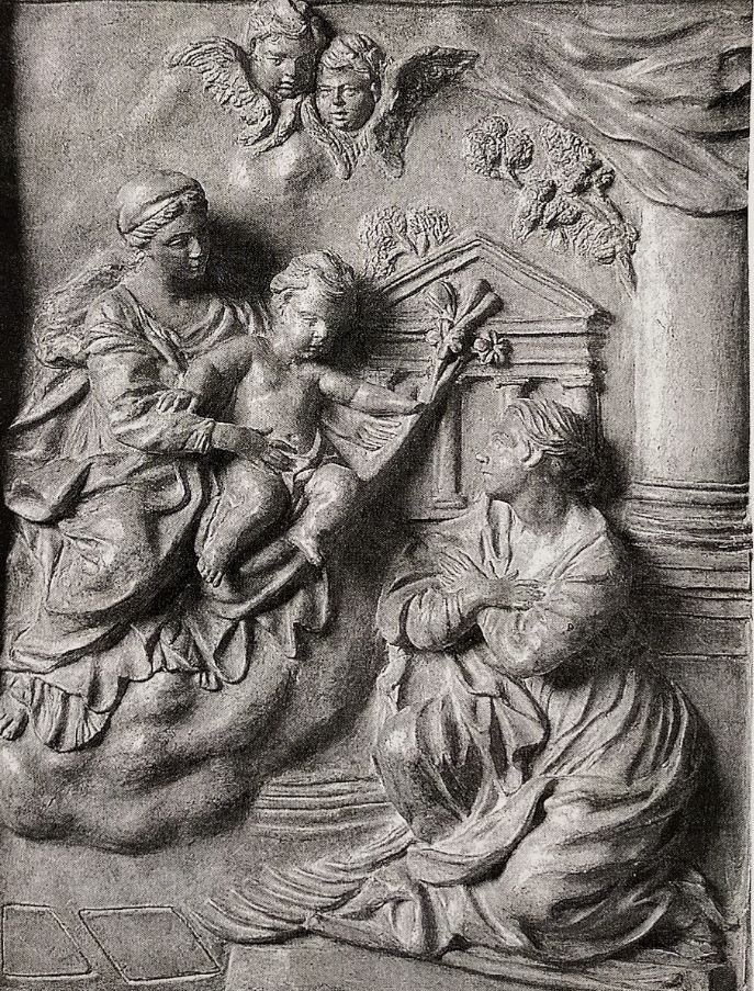 apparizione della Madonna con Bambino a santa Martina (rilievo, opera isolata) di Berrettini Pietro detto Pietro da Cortona (attribuito), Fancelli Luca (attribuito) (sec. XVII)