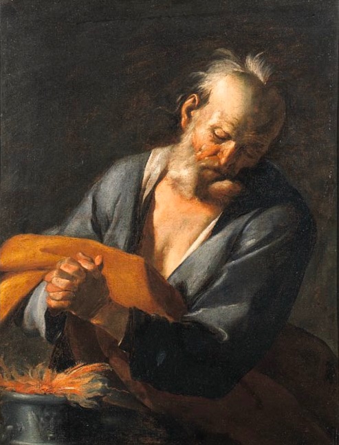 Santo a mezza figura davanti ad un bracere, Raffigurazione di un Santo (dipinto) di Petrini, Giuseppe Antonio (prima metà XVIII)