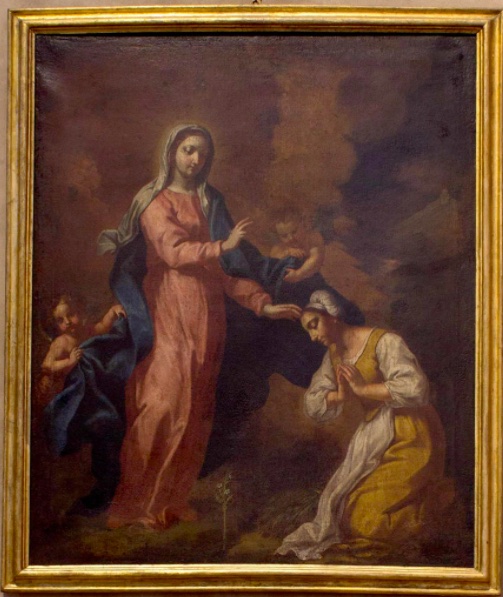 L’apparizione a Caravaggio della Madonna di S. Maria del Fonte, Vergine e Santi (dipinto) di Massarotti, Angelo Innocente (e aiuti) (inizio XVIII)
