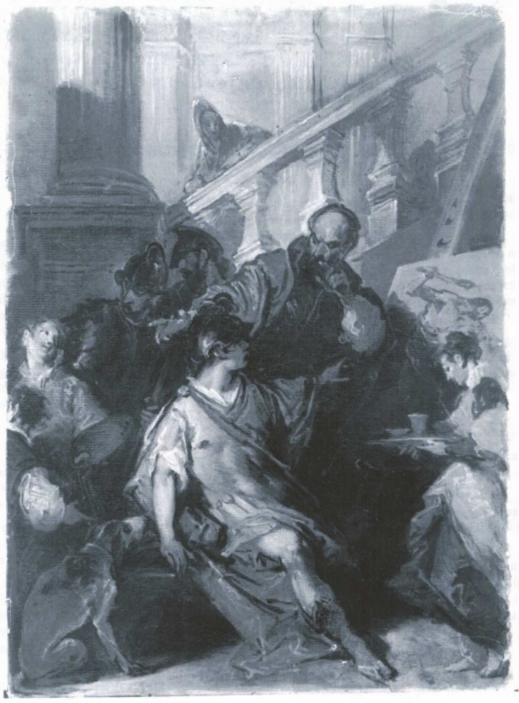 Alessandro nello studio di Apelle, Alessandro nello studio di Apelle (dipinto, opera isolata) di Bazzani Giuseppe - ambito emiliano (metà XVIII)