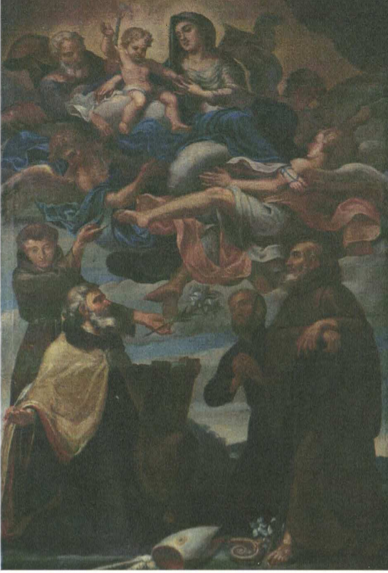 Madonna con il Bambino e San Giuseppe con gloria d'angeli e i santi Antonio da Padova, Gaetano, Francesco da Paola e Antonio, Madonna con il Bambino e San Giuseppe e i santi Antonio da Padova, Gaetano, Francesco da Paola e Antonio (dipinto, opera isolata) di Jacob Danys (attribuito) - ambito fiammingo (fine XVII)