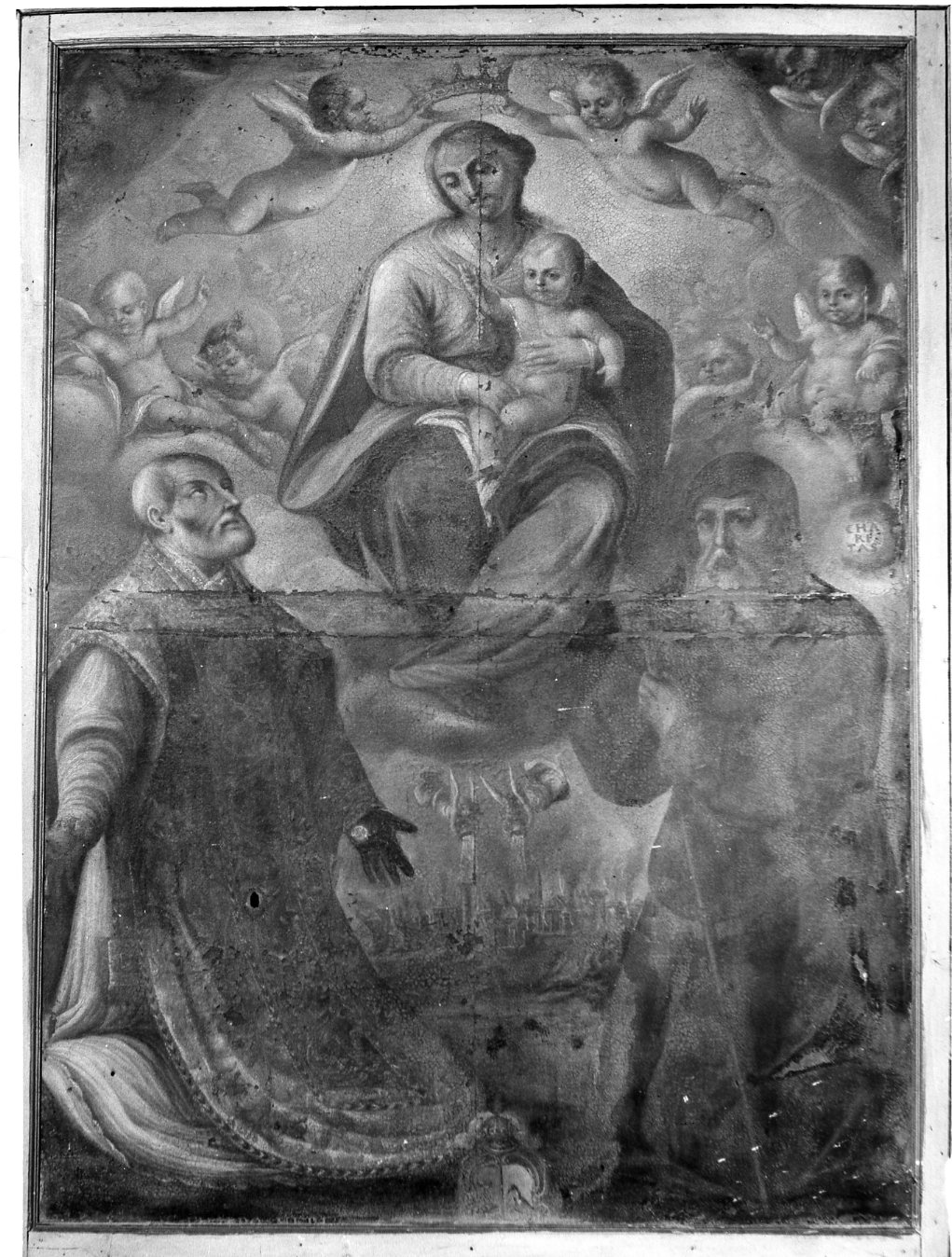 Madonna di Costantinopoli con i SS.mi Filippo e Francesco di Paola (dipinto) di Brunetti Benedetto (attribuito) (fine sec. XVII)