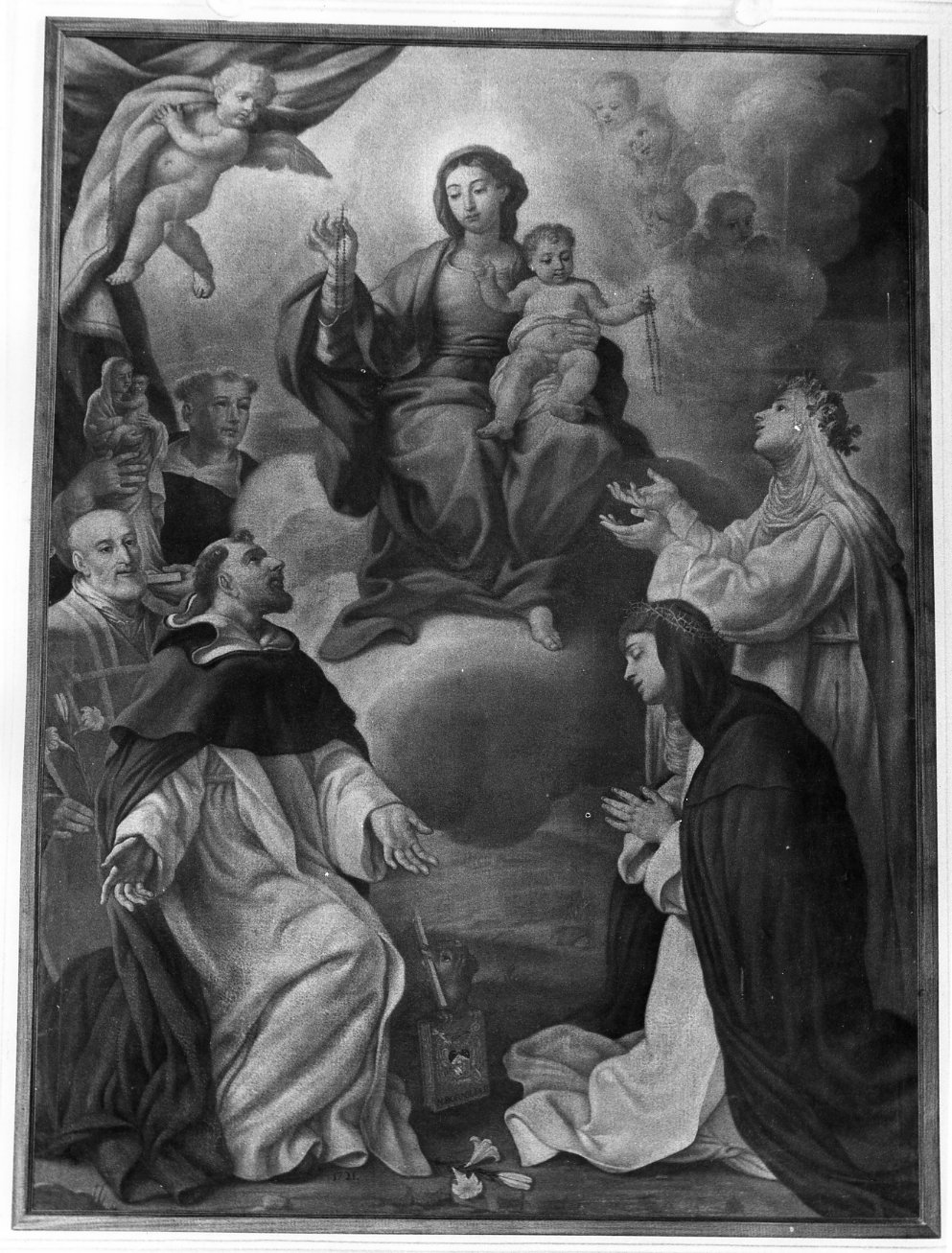 Madonna del Rosario con il Bambino e Santi (dipinto) di Boraglia N. P (attribuito) (primo quarto sec. XVIII)