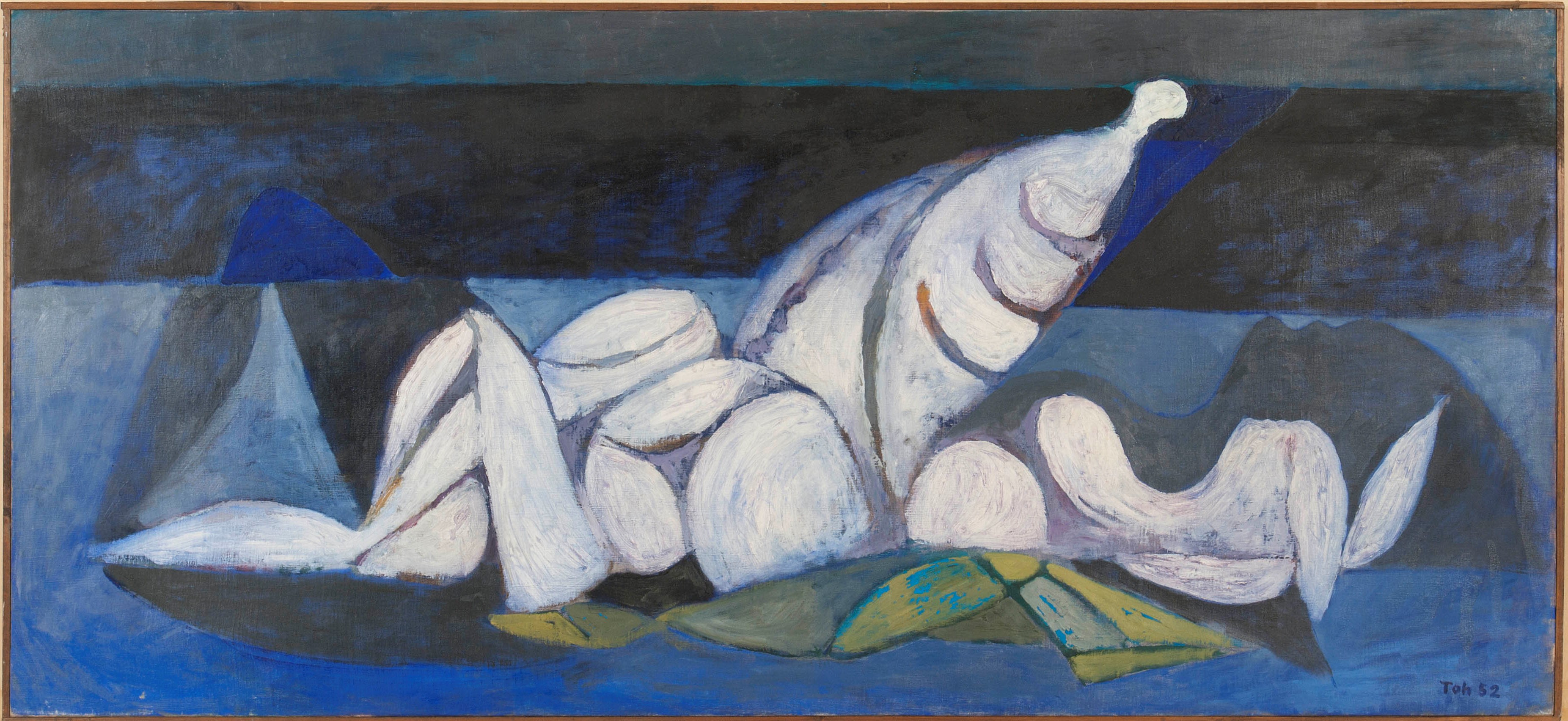 Amanti in riva al mare, figure (dipinto, opera isolata) di Scialoja Toti - ambito italiano (metà XX)